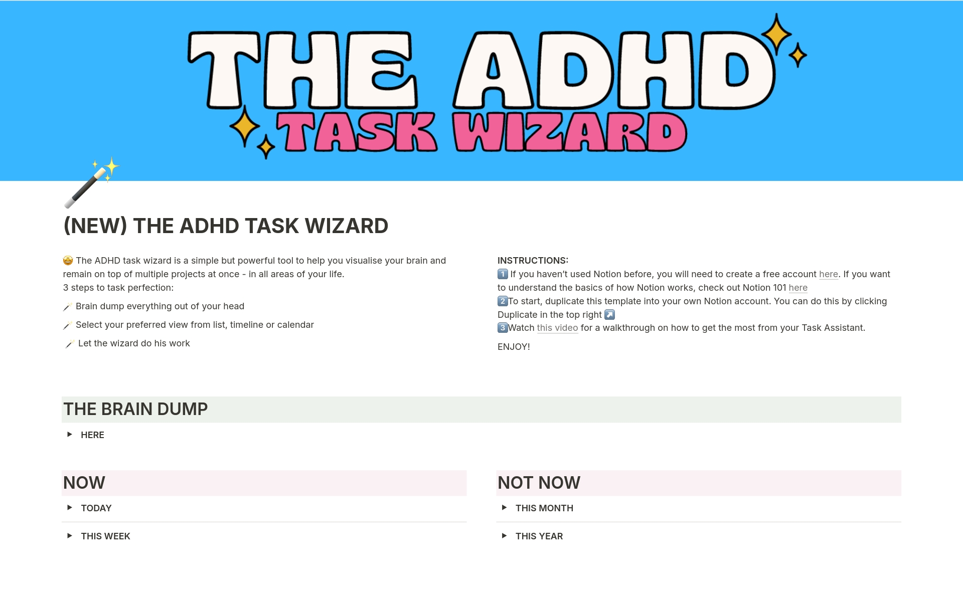 A template preview for The ADHD Task Wizard