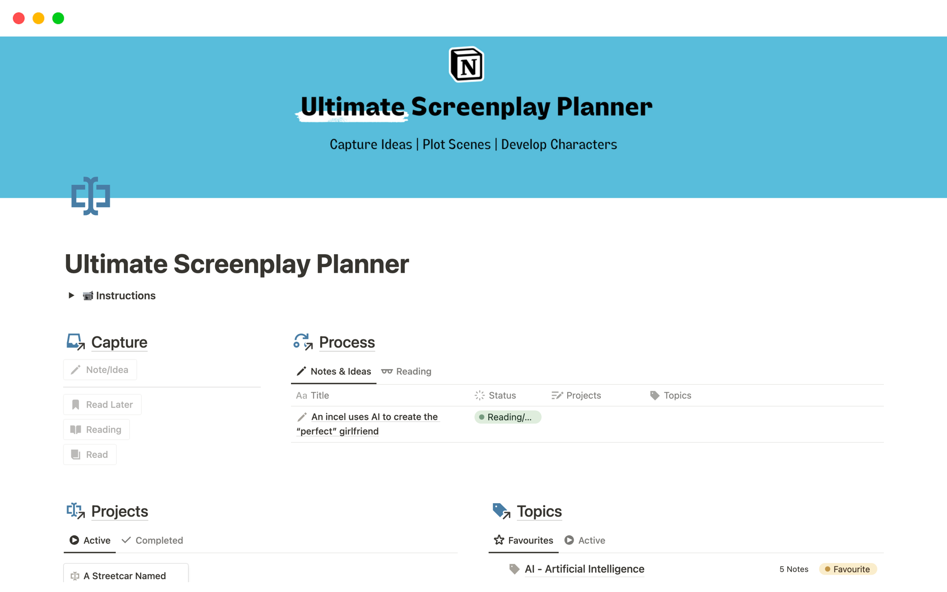 A template preview for Ultimate Screenplay Planner