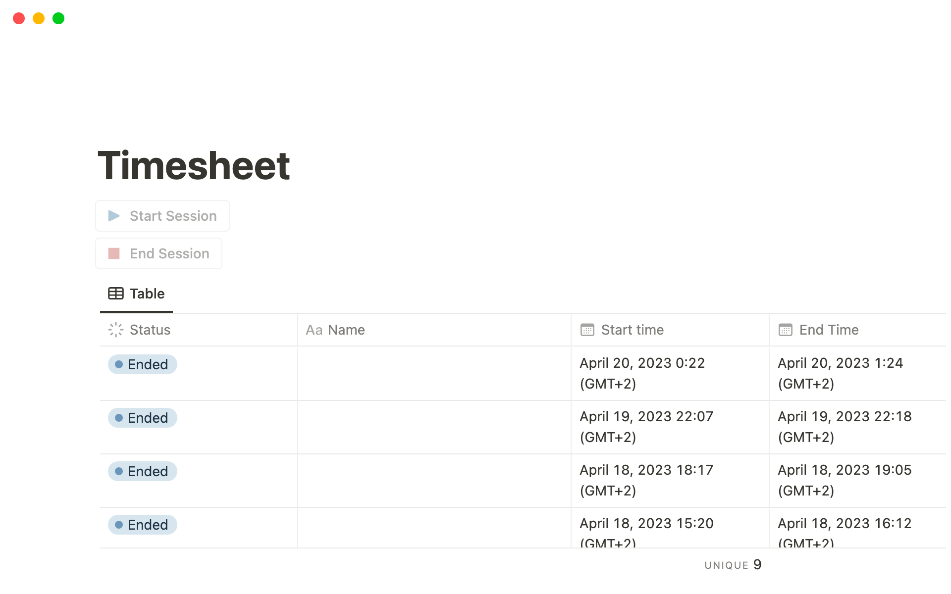 A template preview for Timesheet