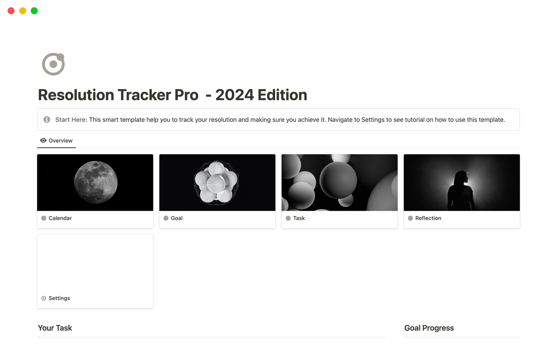 A template preview for Goal Tracker Pro  - 2024 Edition