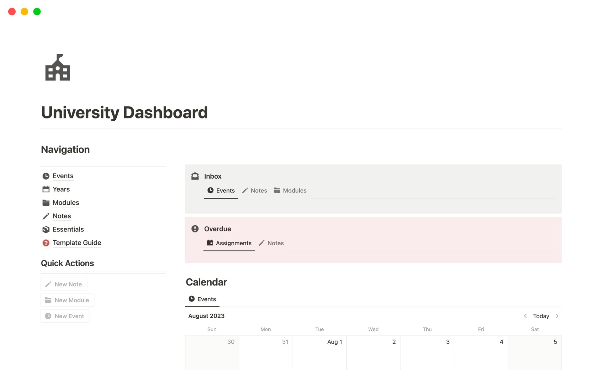 A template preview for University Dashboard