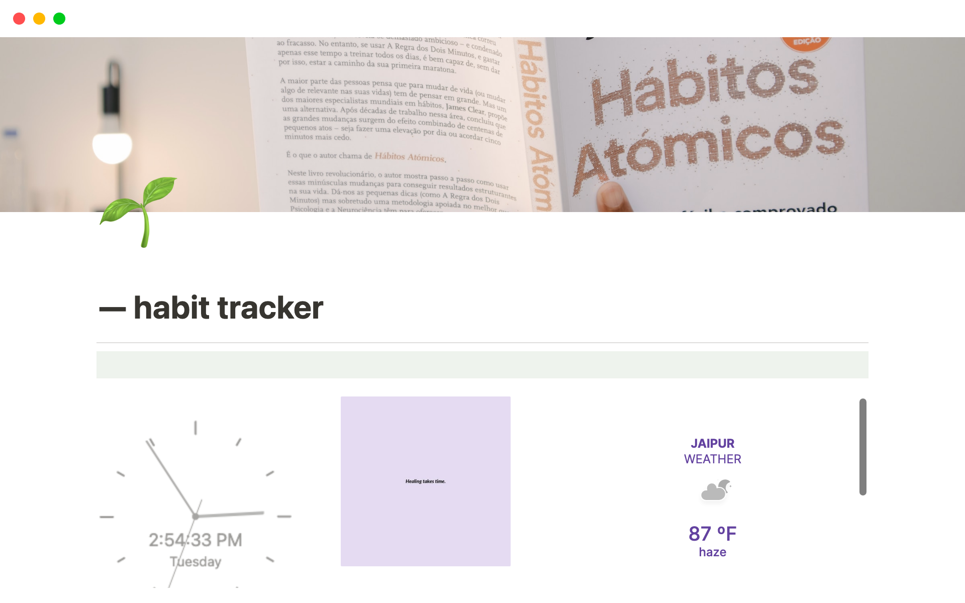 Notion habit trackerのテンプレートのプレビュー