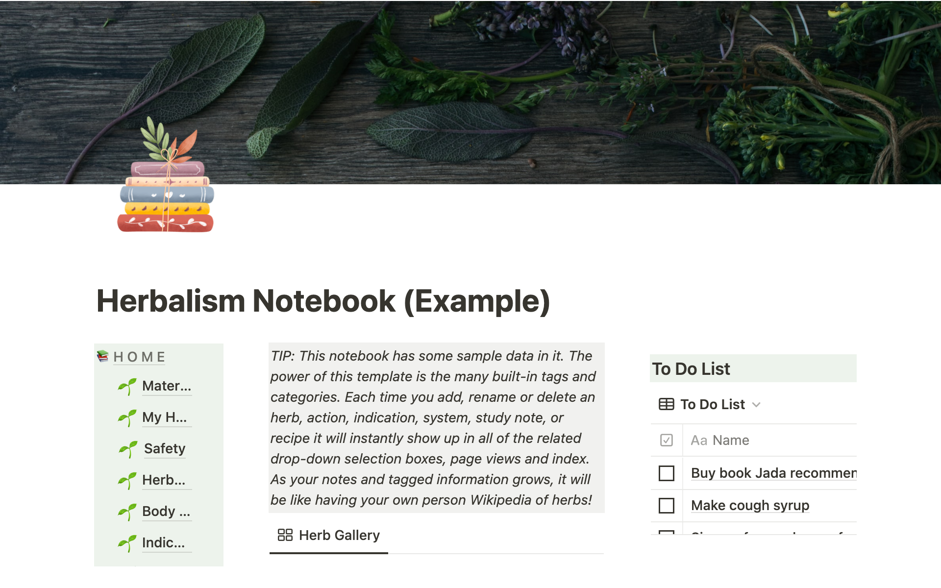 A template preview for Herbalist Notebook (Materia Medica)