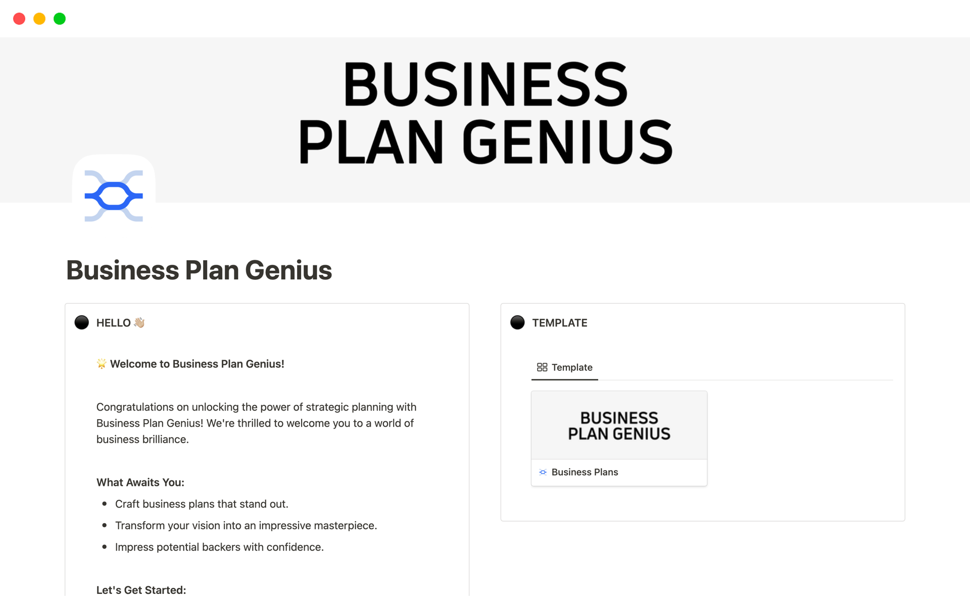 A template preview for Business Plan (Business Plan Genius)