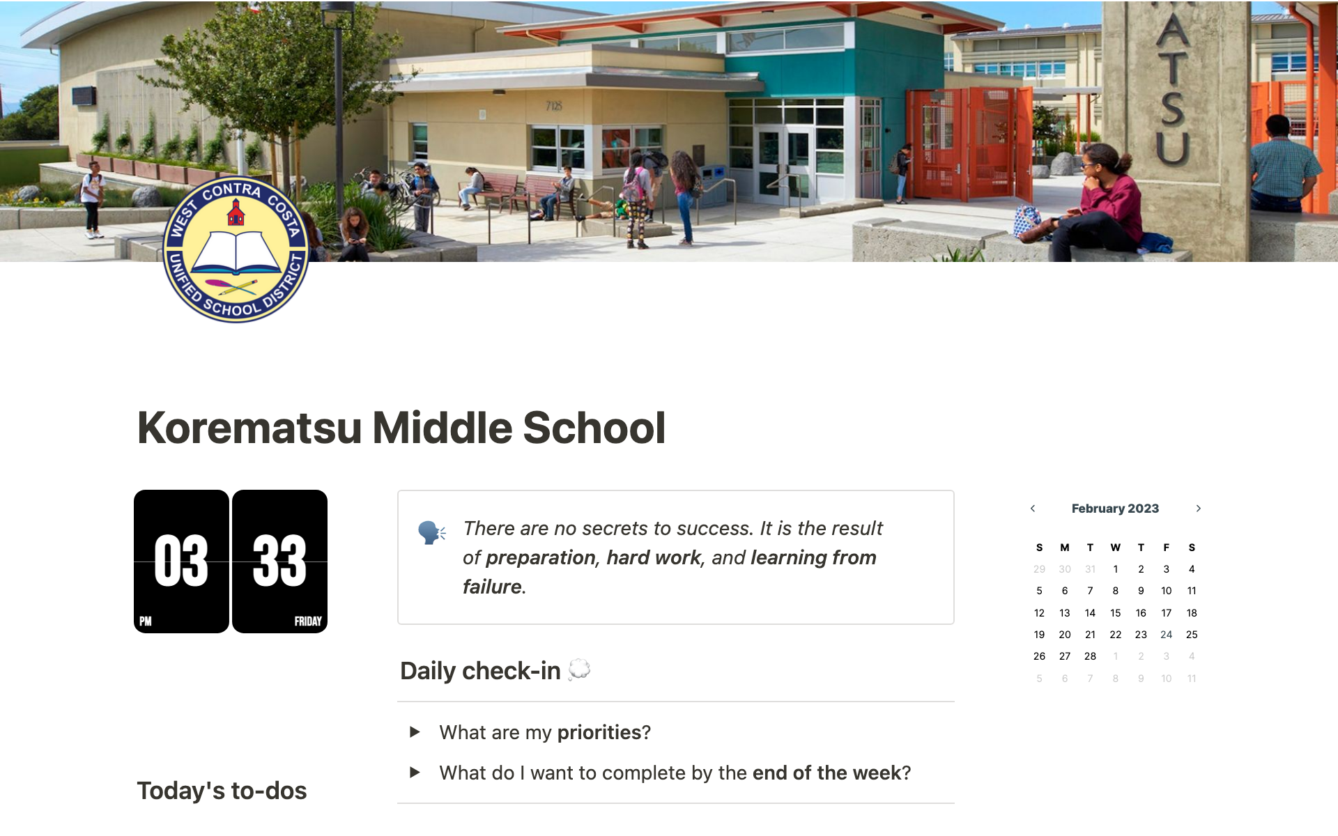 A template preview for Middle Schoolers' Dashboard