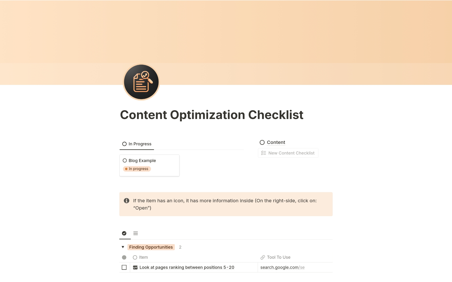 A template preview for Content Optimization Checklist For SEO