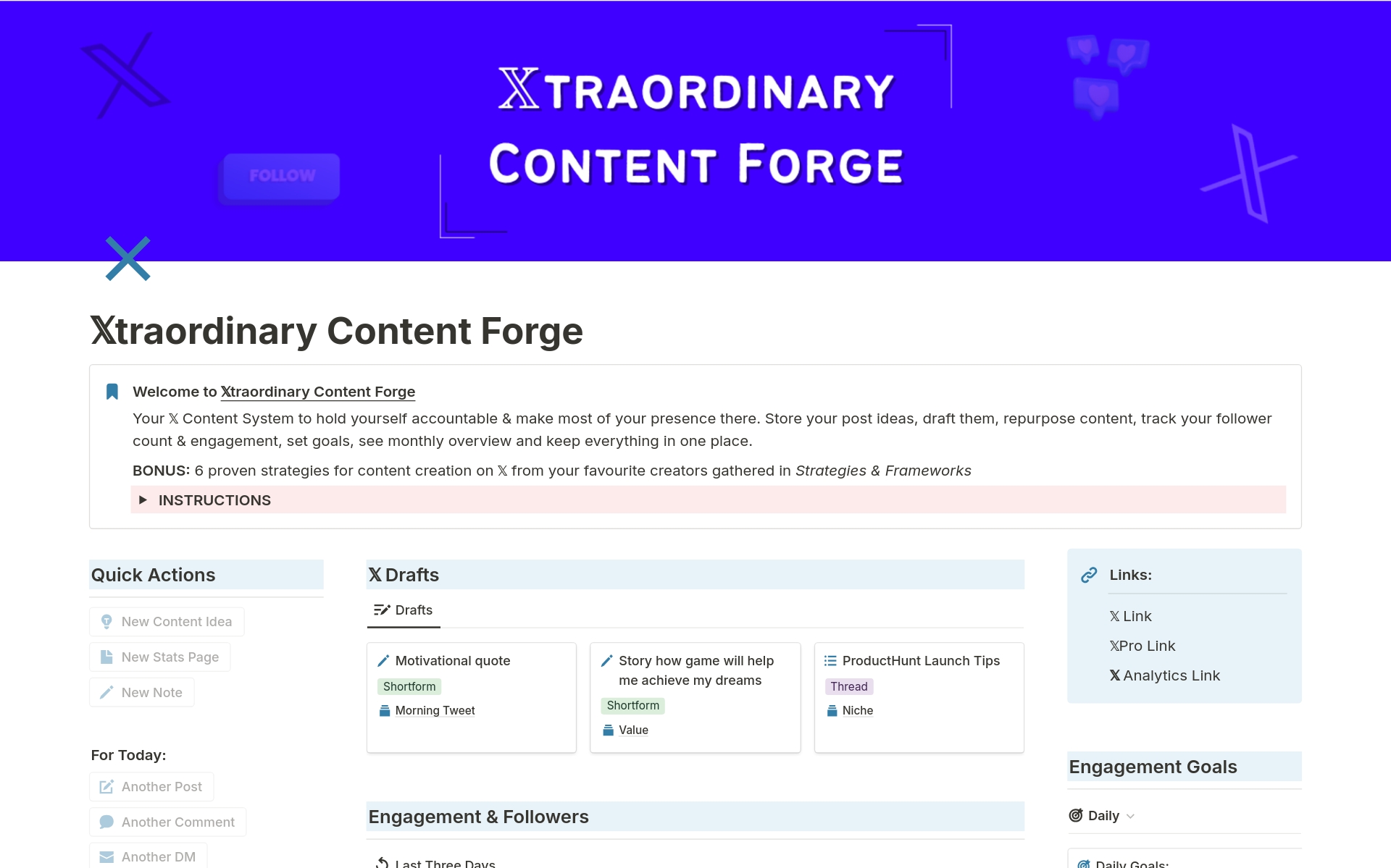 A template preview for  Xtraordinary Content Forge (Content Planner)
