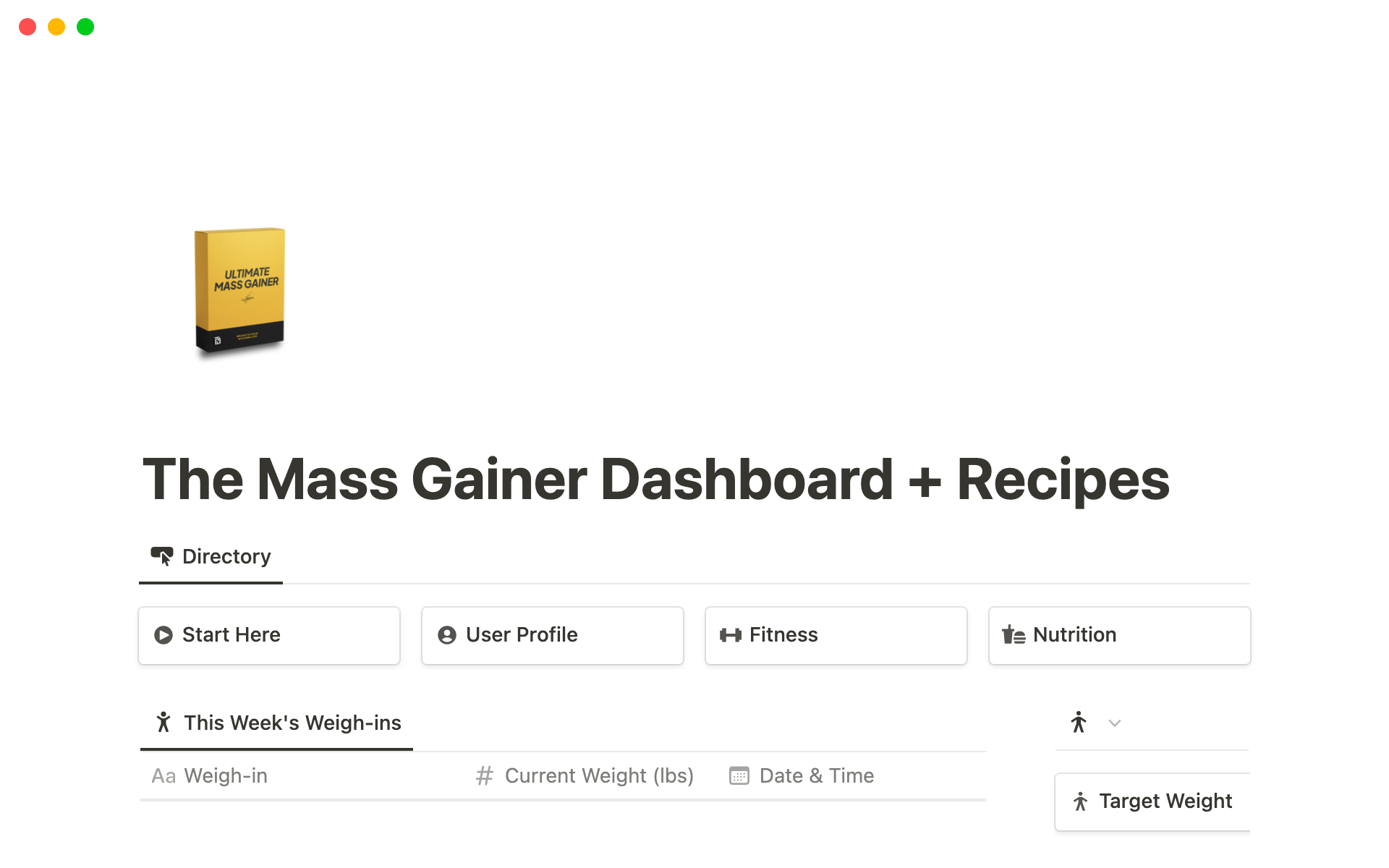 A template preview for Mass Gainer Dashboard