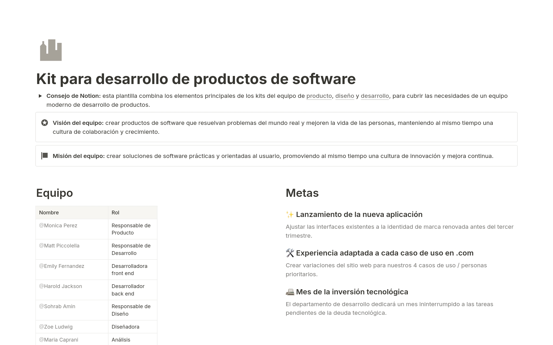 Vista previa de una plantilla para Kit para desarrollo de productos de software
