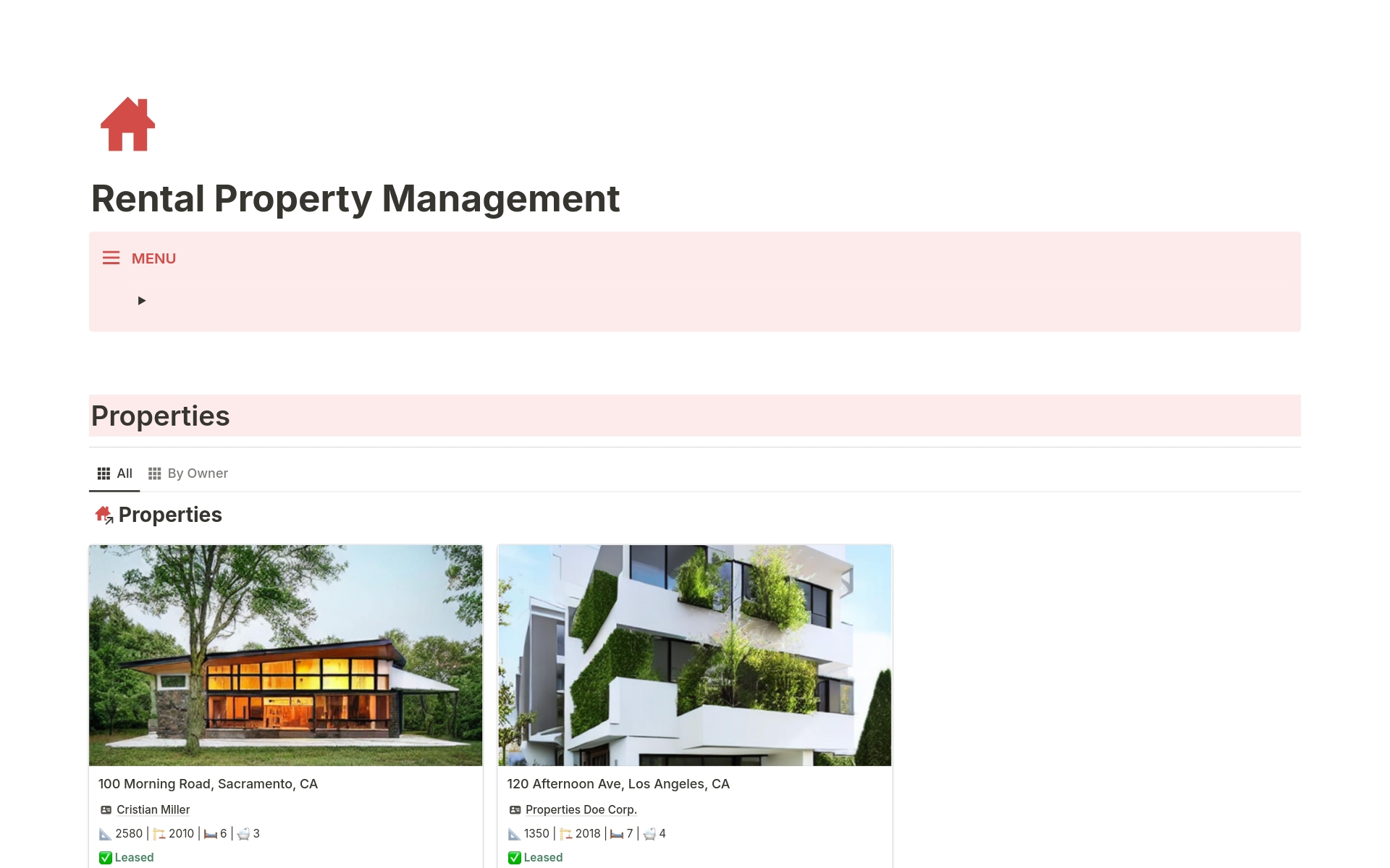 A template preview for Rental Property Management