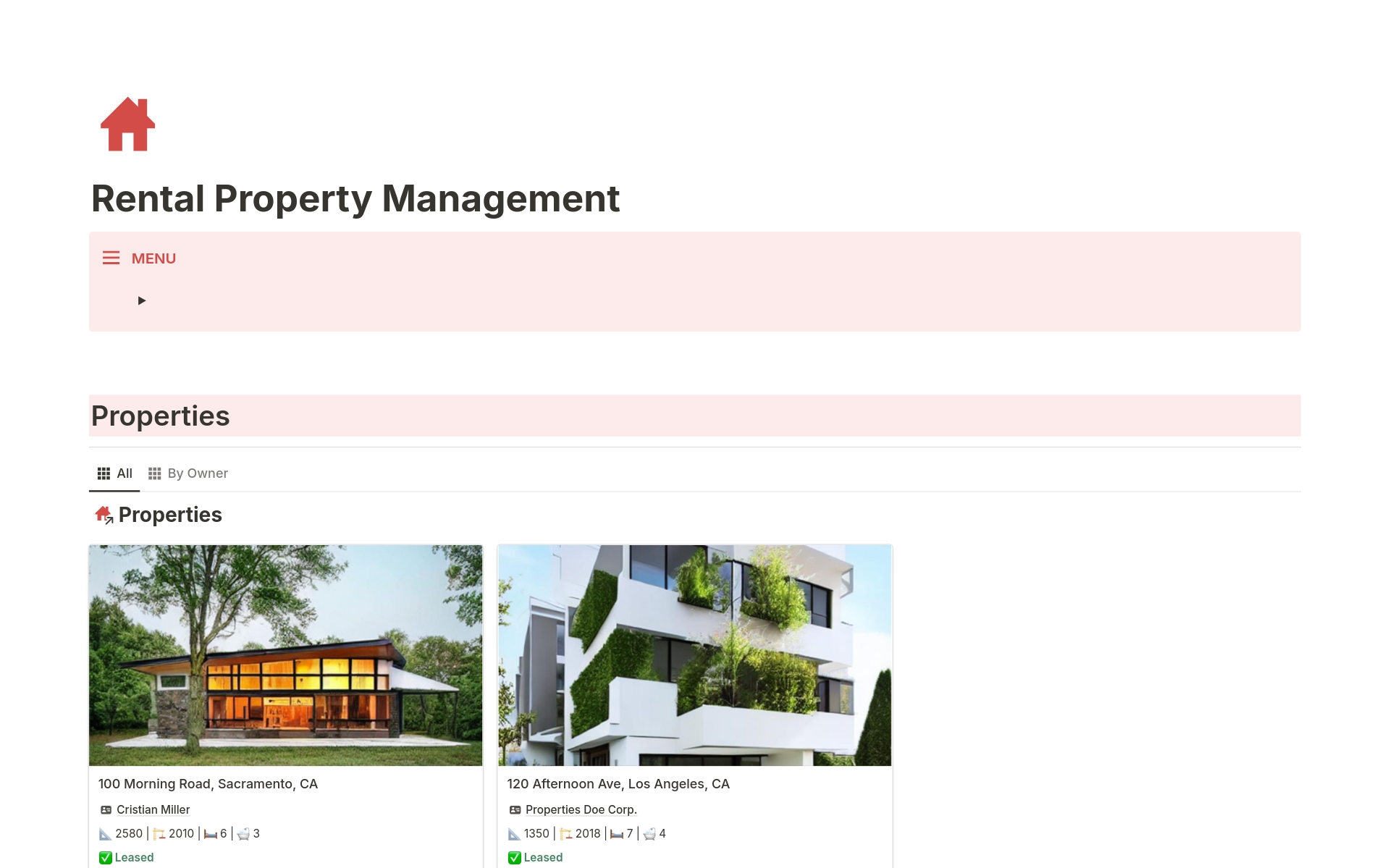 Vista previa de plantilla para Rental Property Management