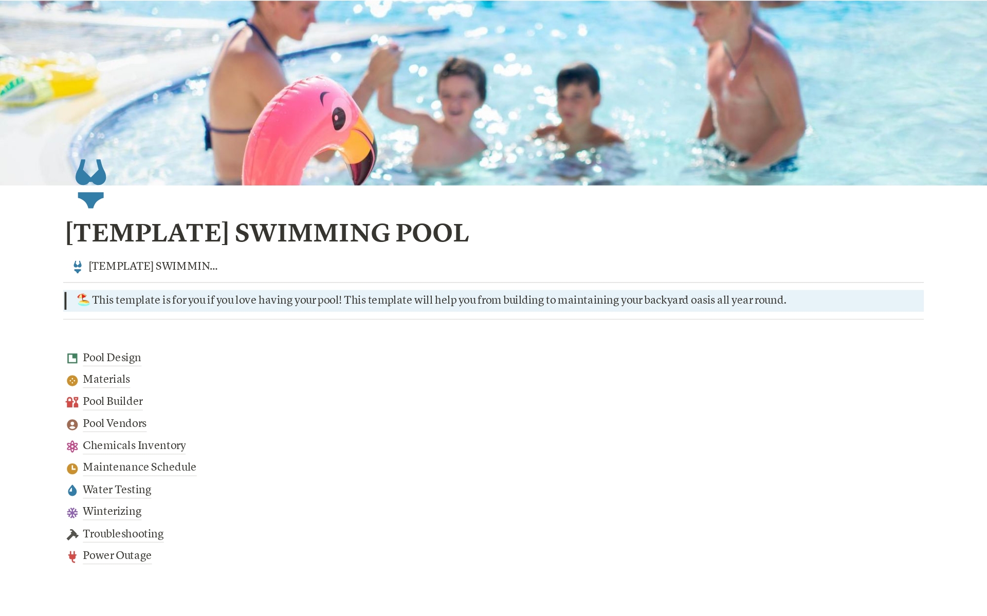 A template preview for SWIMMING POOL