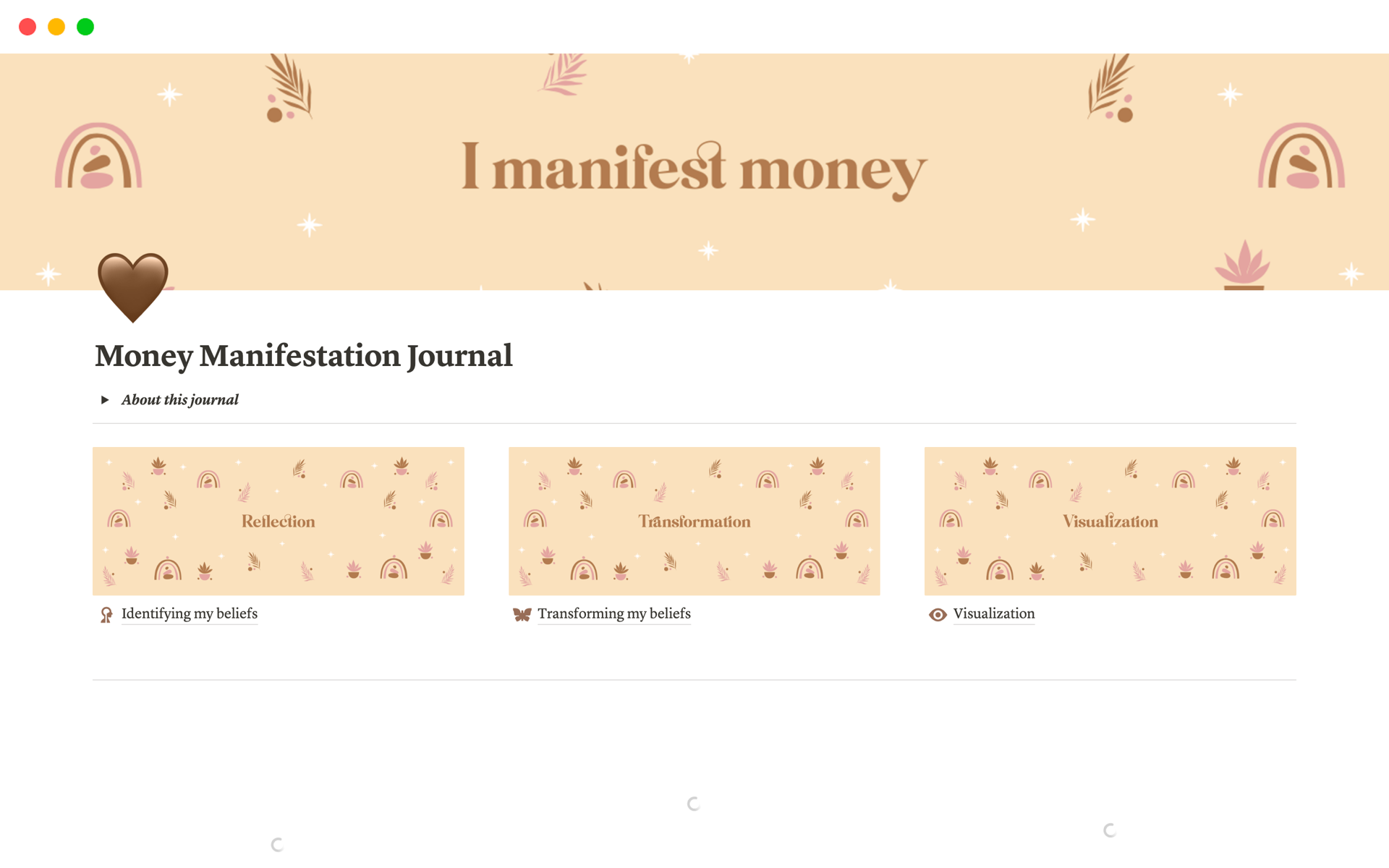 A template preview for Aesthetic Money Manifestation Journal