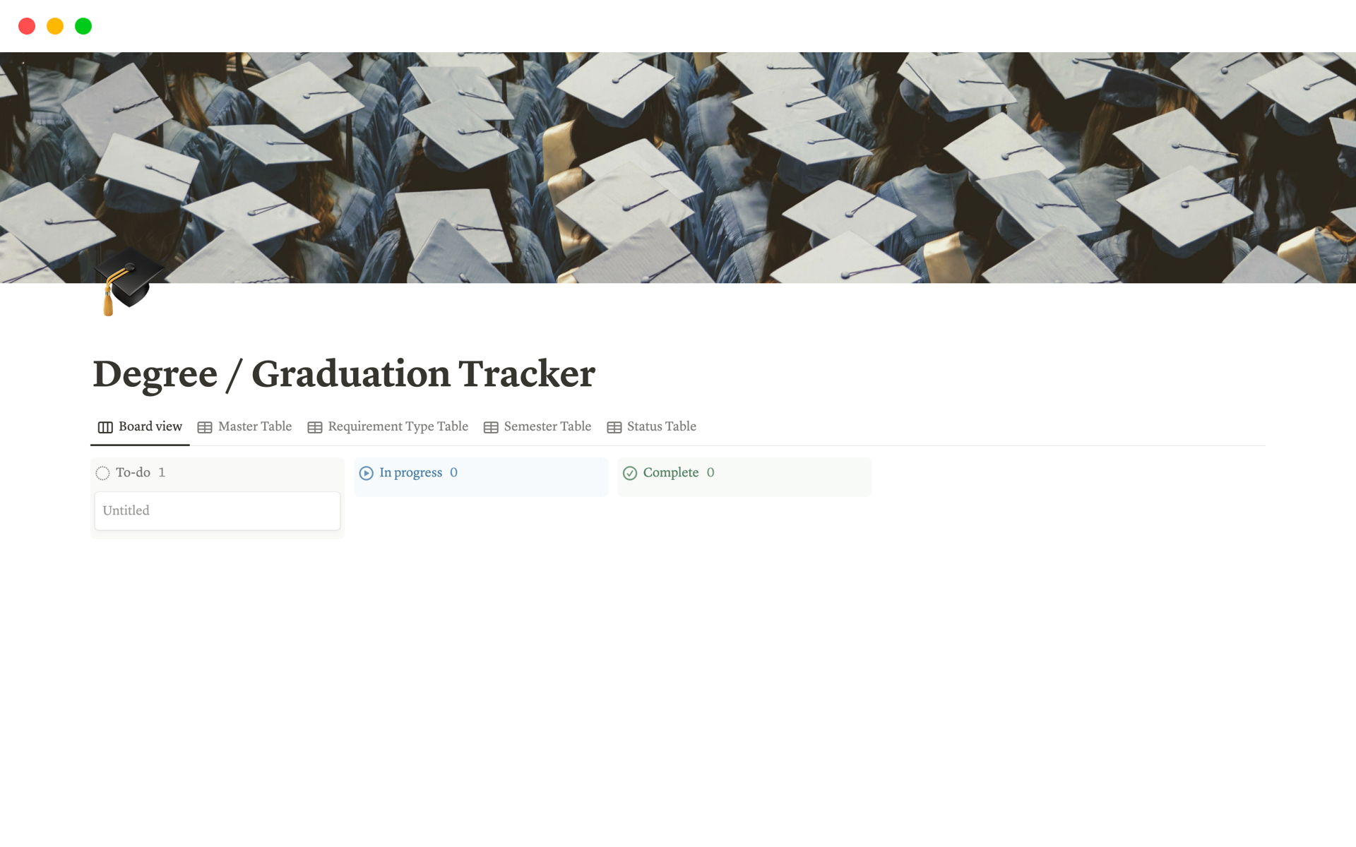 En förhandsgranskning av mallen för Degree / Graduation Tracker