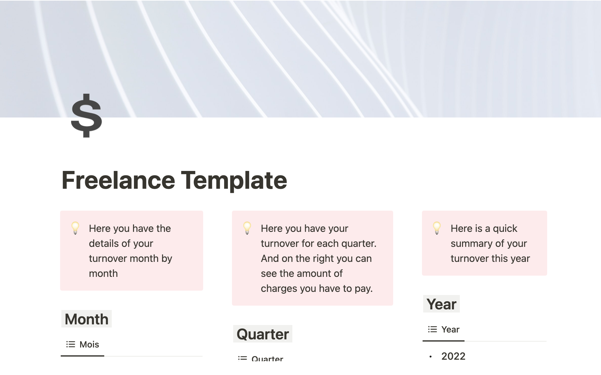 A template preview for Overview of your turnover