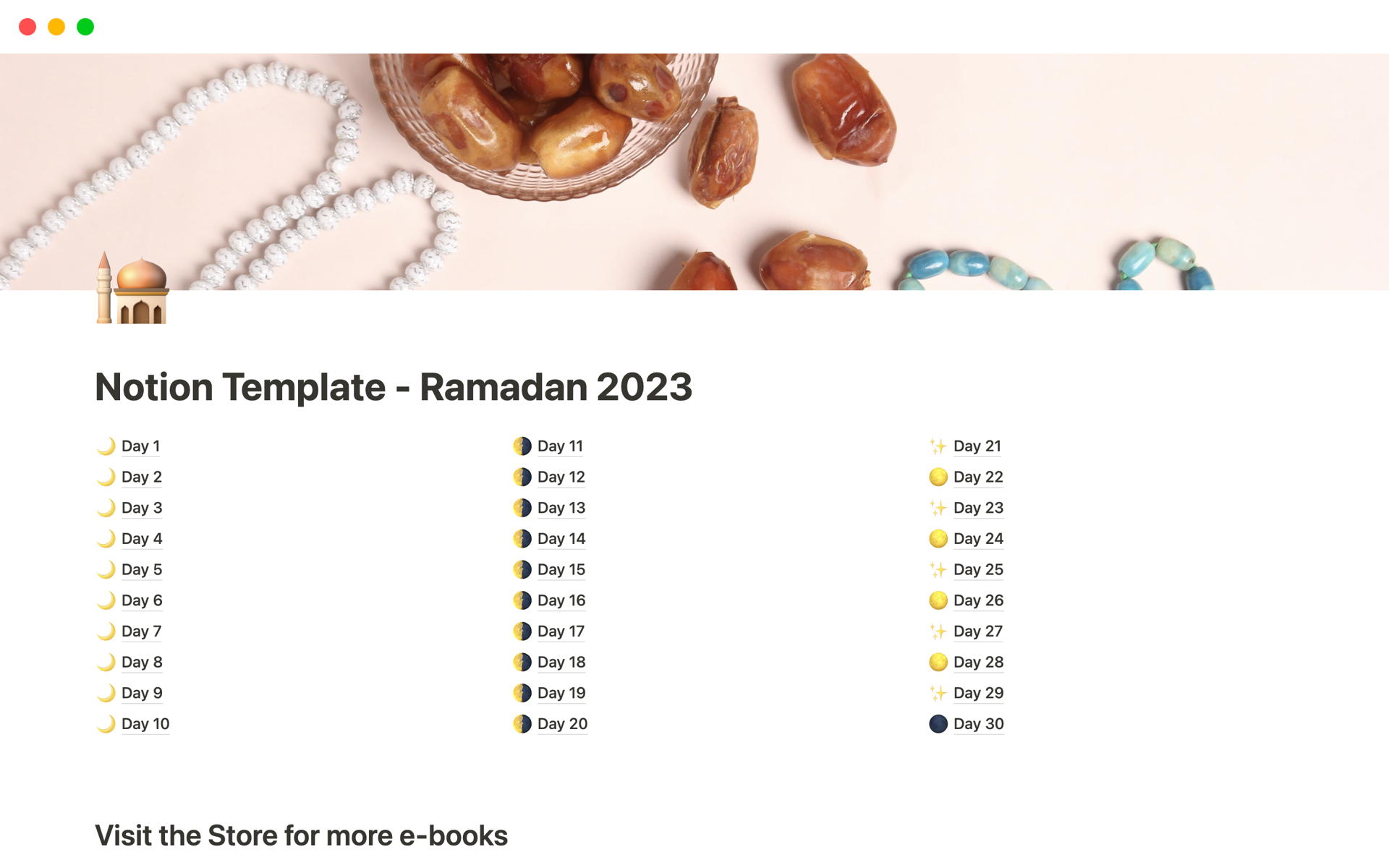 A template preview for Notion Template - Ramadan 2023