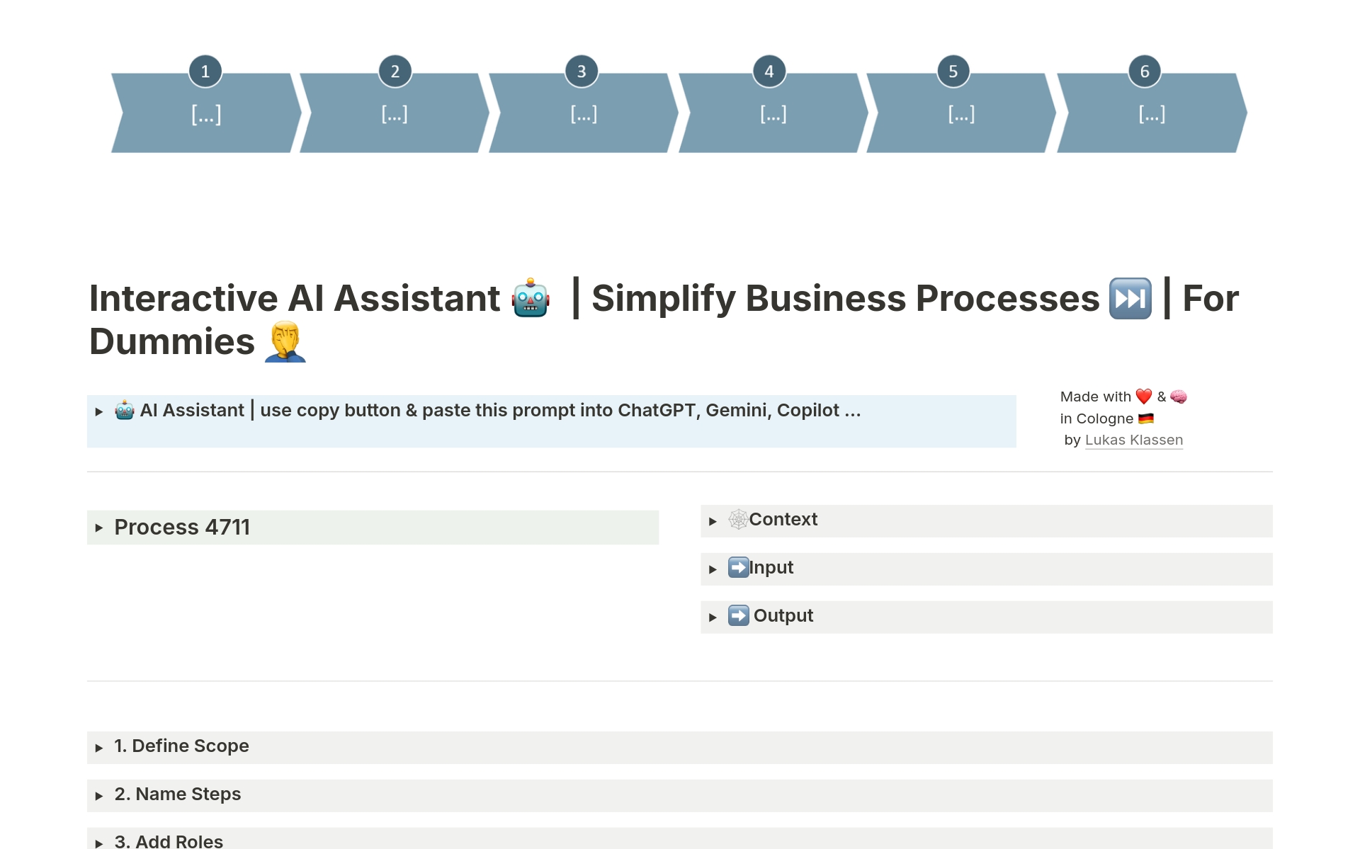 En forhåndsvisning av mal for Simplify Business Processes (fast) 🤖 AI Support