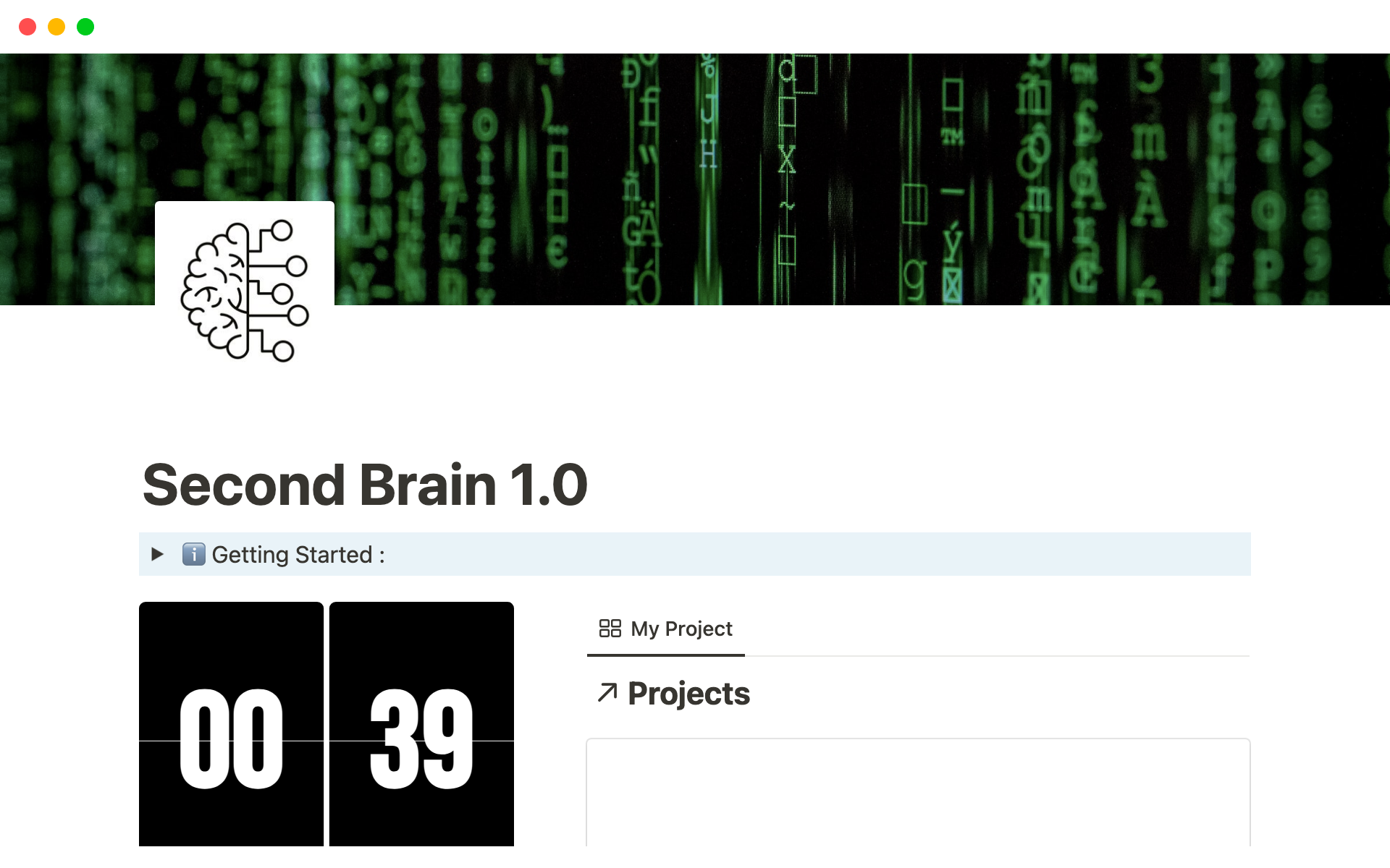 A template preview for Second Brain 1.0