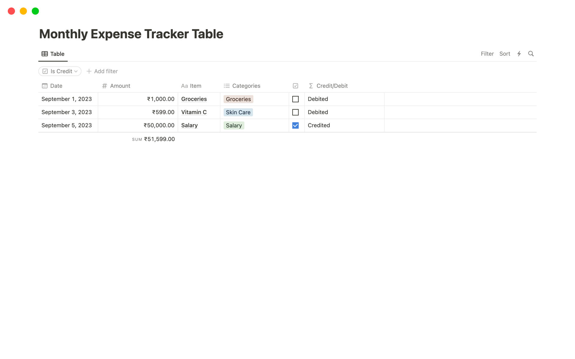 A template preview for Monthly Expense Tracker - Simple