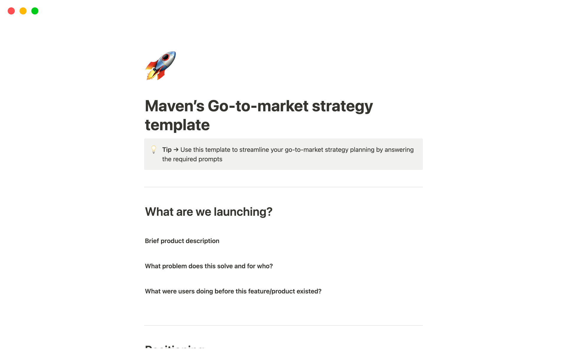 A template preview for Go to Market Strategy Doc Template