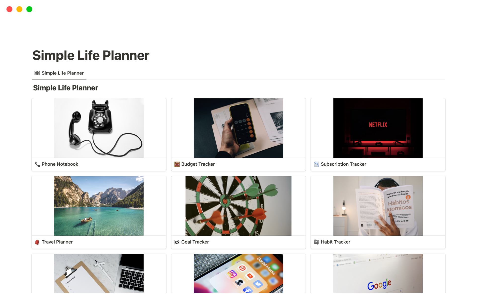 A template preview for Simple Life Planner