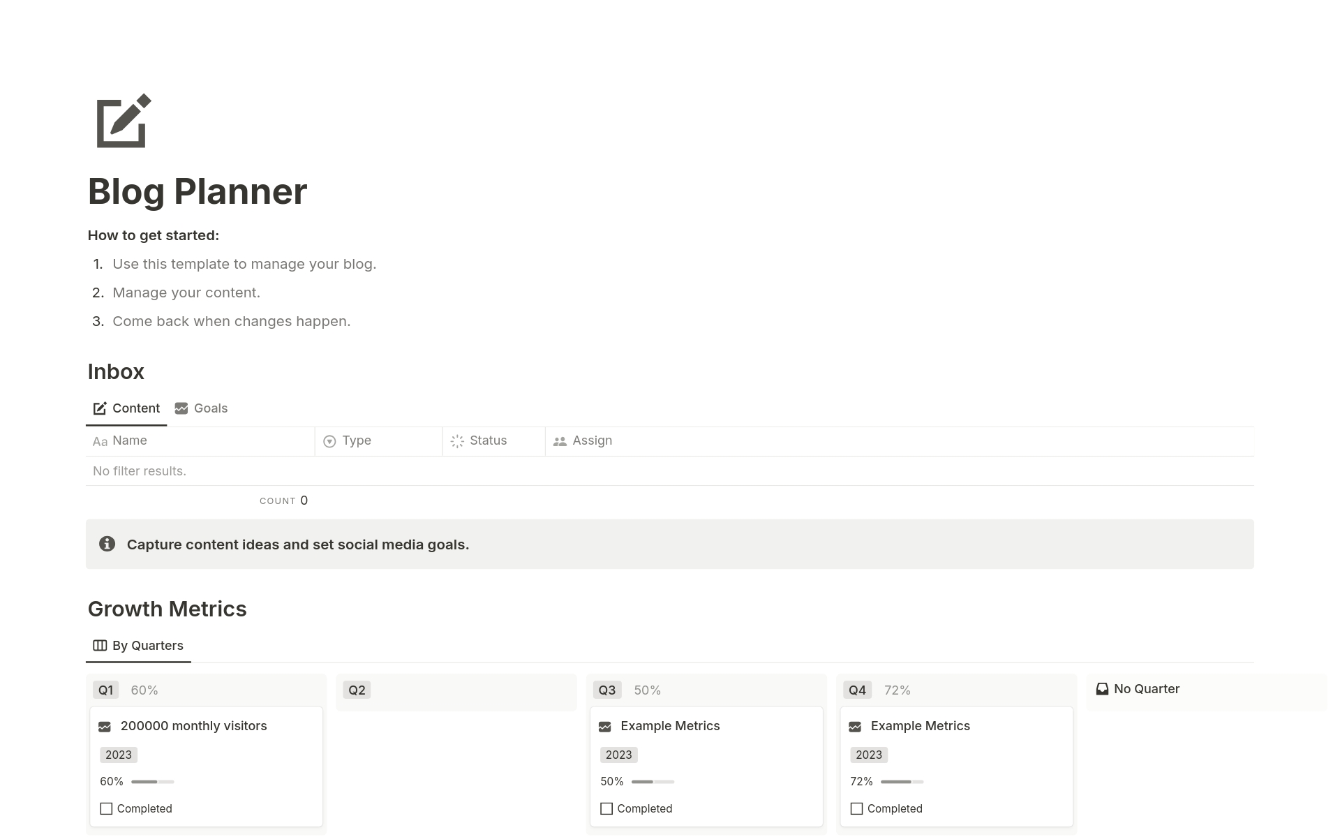 A template preview for Blog Planner