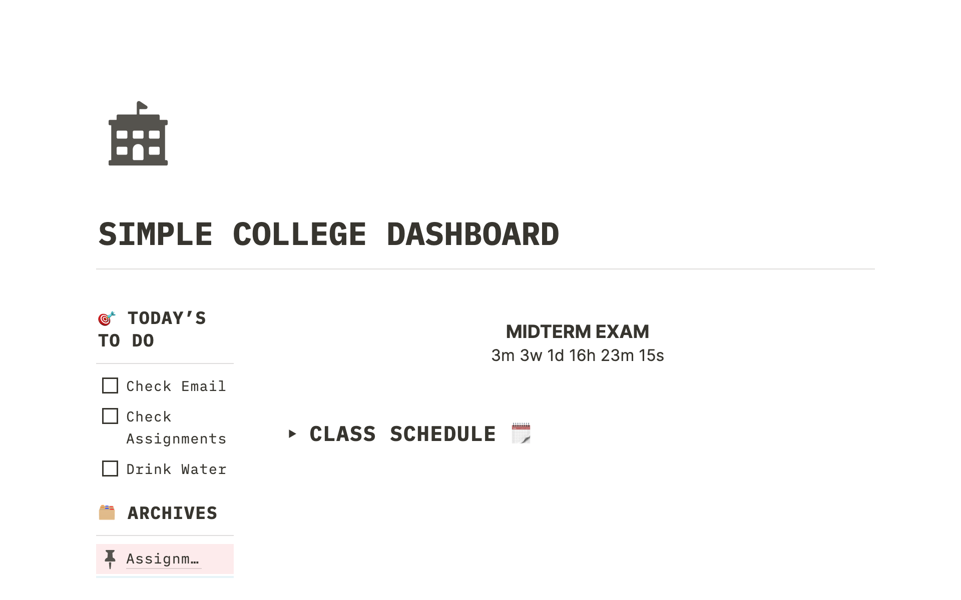 Simple College Dashboard by aoelspace Notion Template