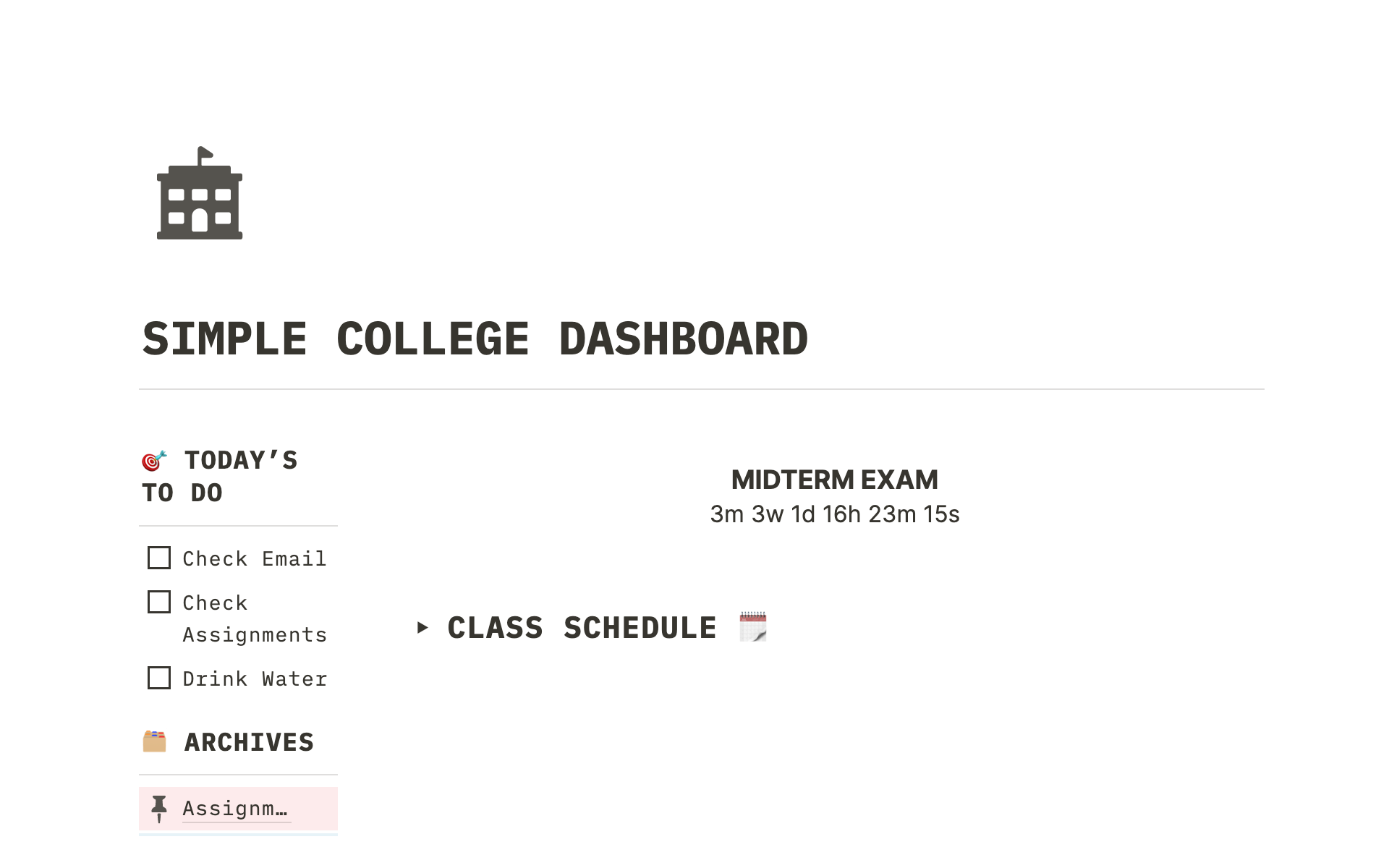 A template preview for Simple College Dashboard