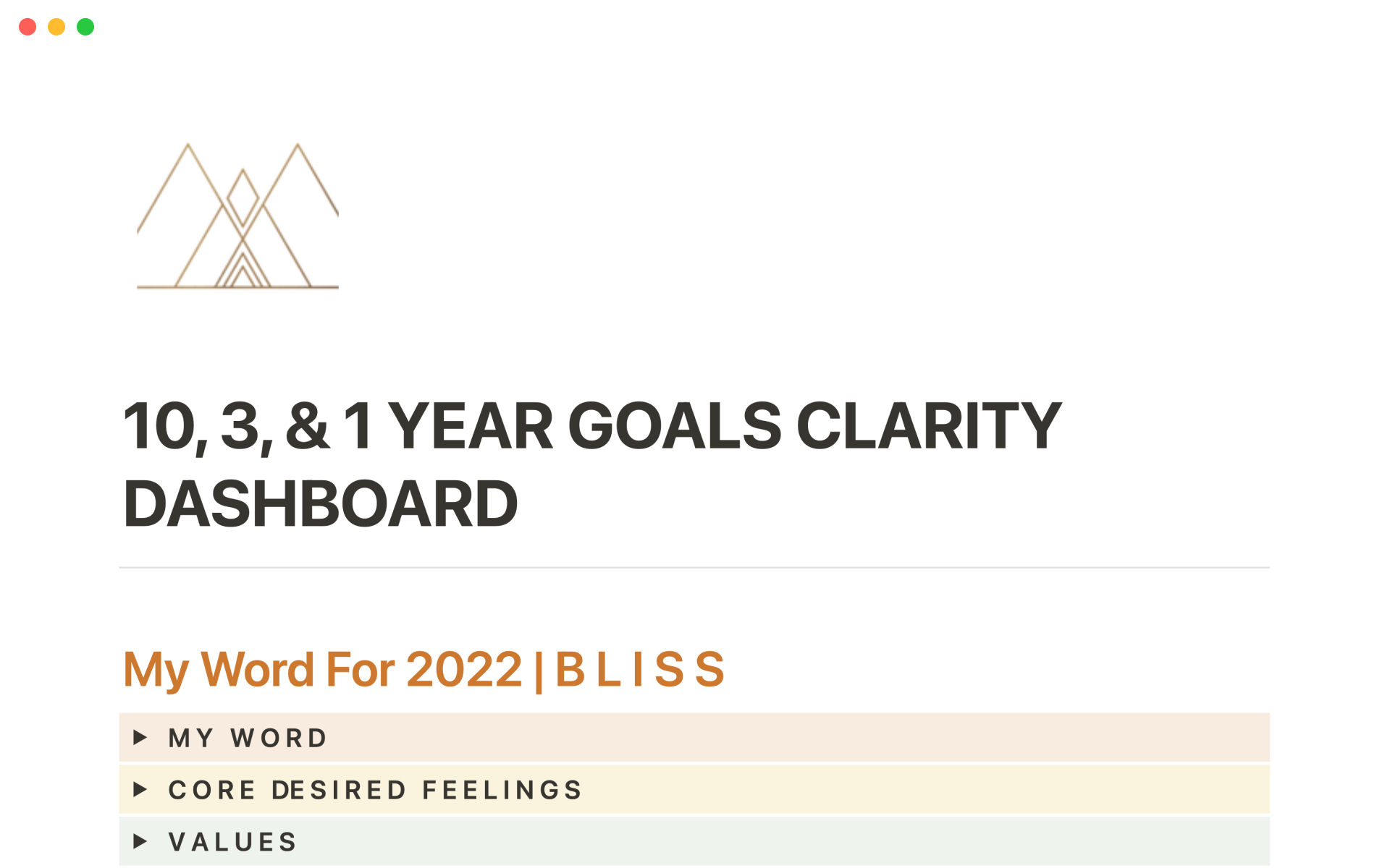 A template preview for Get clarity on your goals