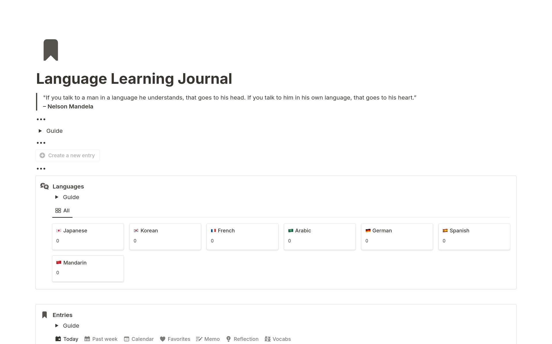 A template preview for Language Learning Journal