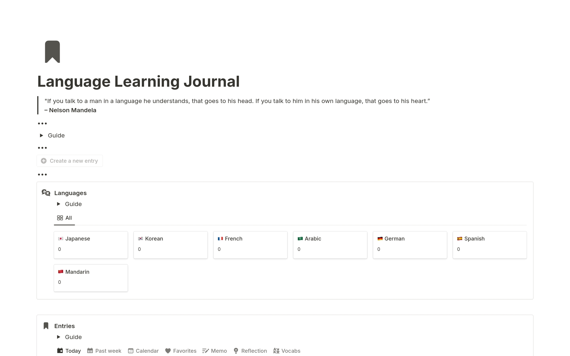 Vista previa de plantilla para Language Learning Journal