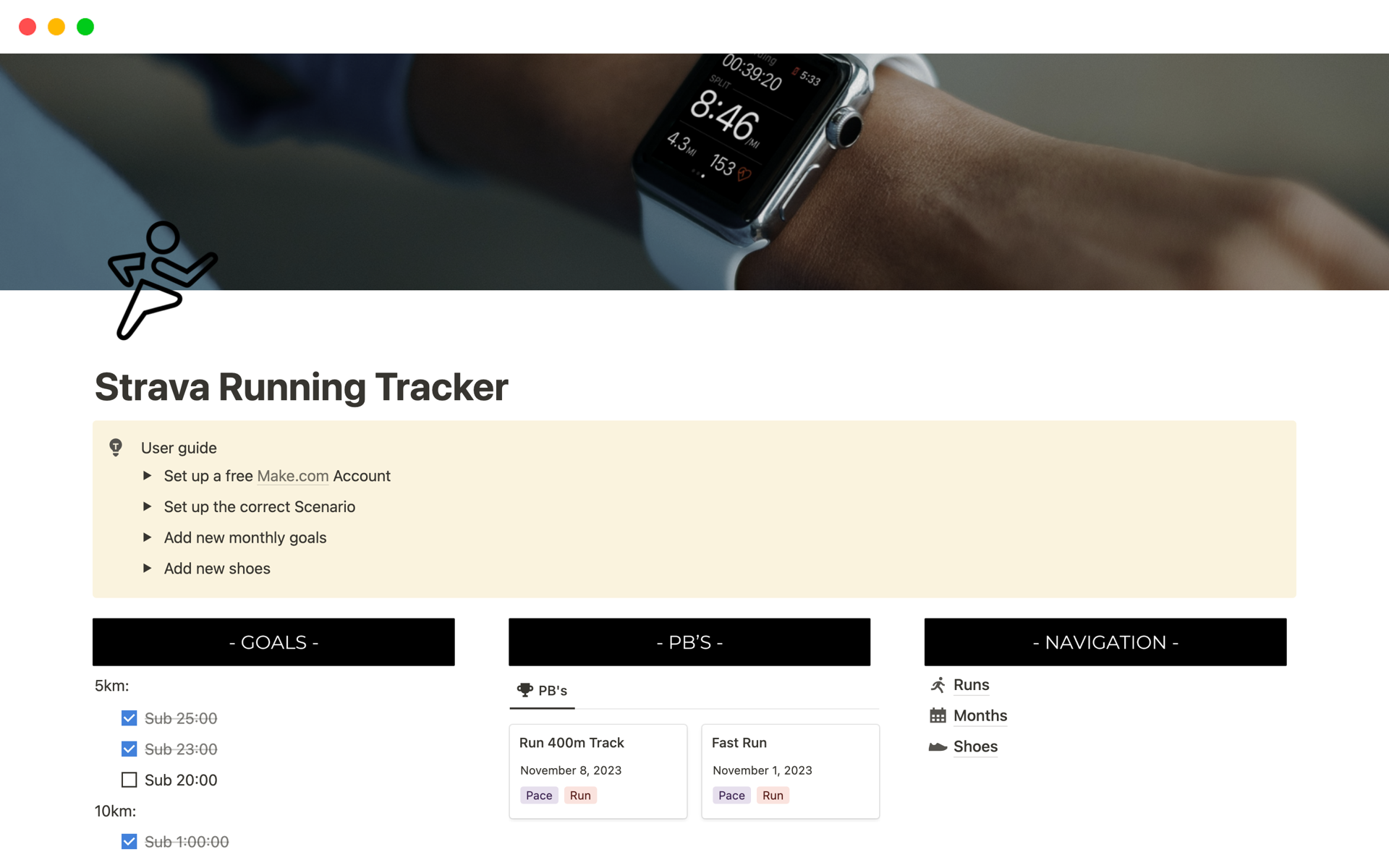 Running tracker that automatically imports your Strava Runs.