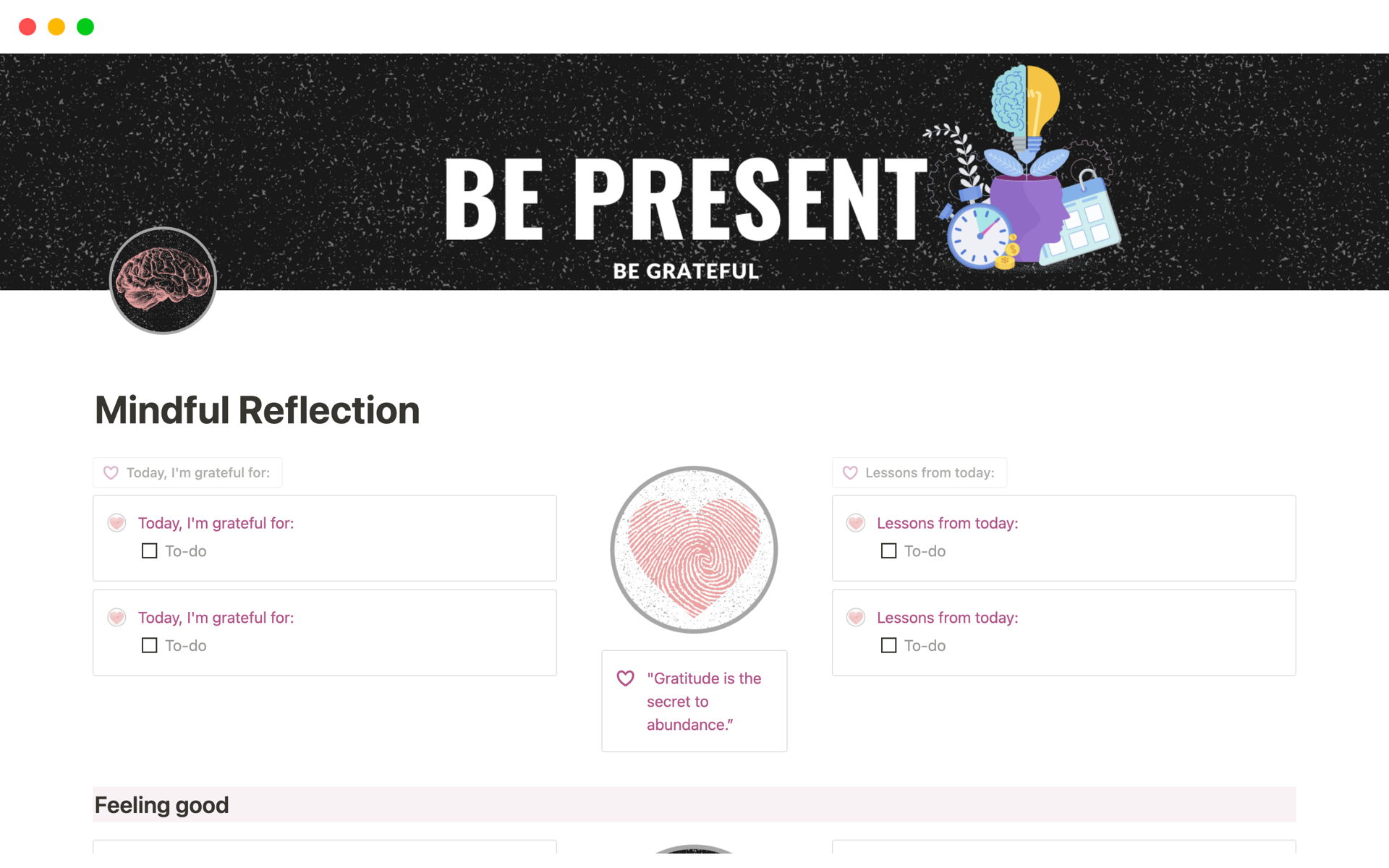 A template preview for Second Brain Notion Template -Mindful Reflection-