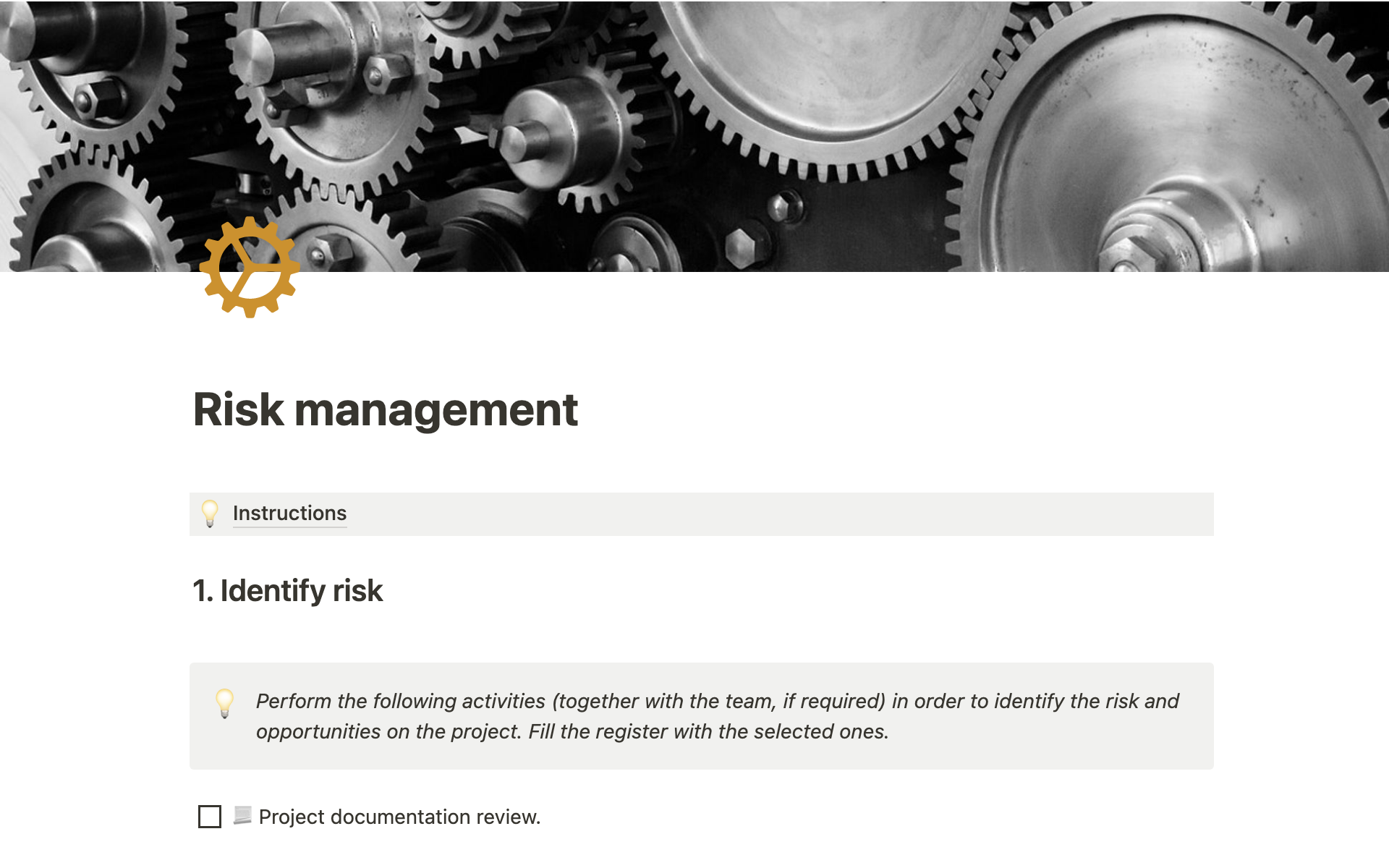 A template preview for Project Risk management