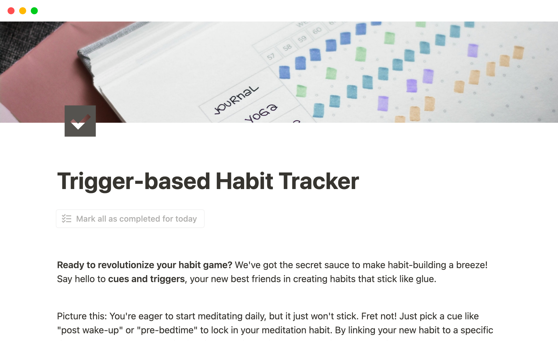 Eine Vorlagenvorschau für Habit Tracker