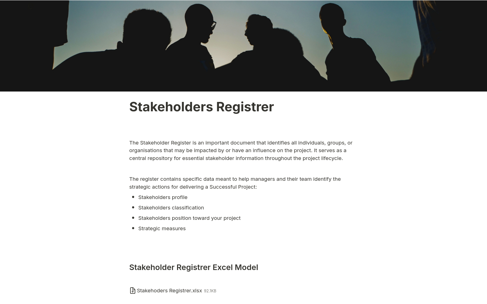 Uma prévia do modelo para Stakeholders Registrer