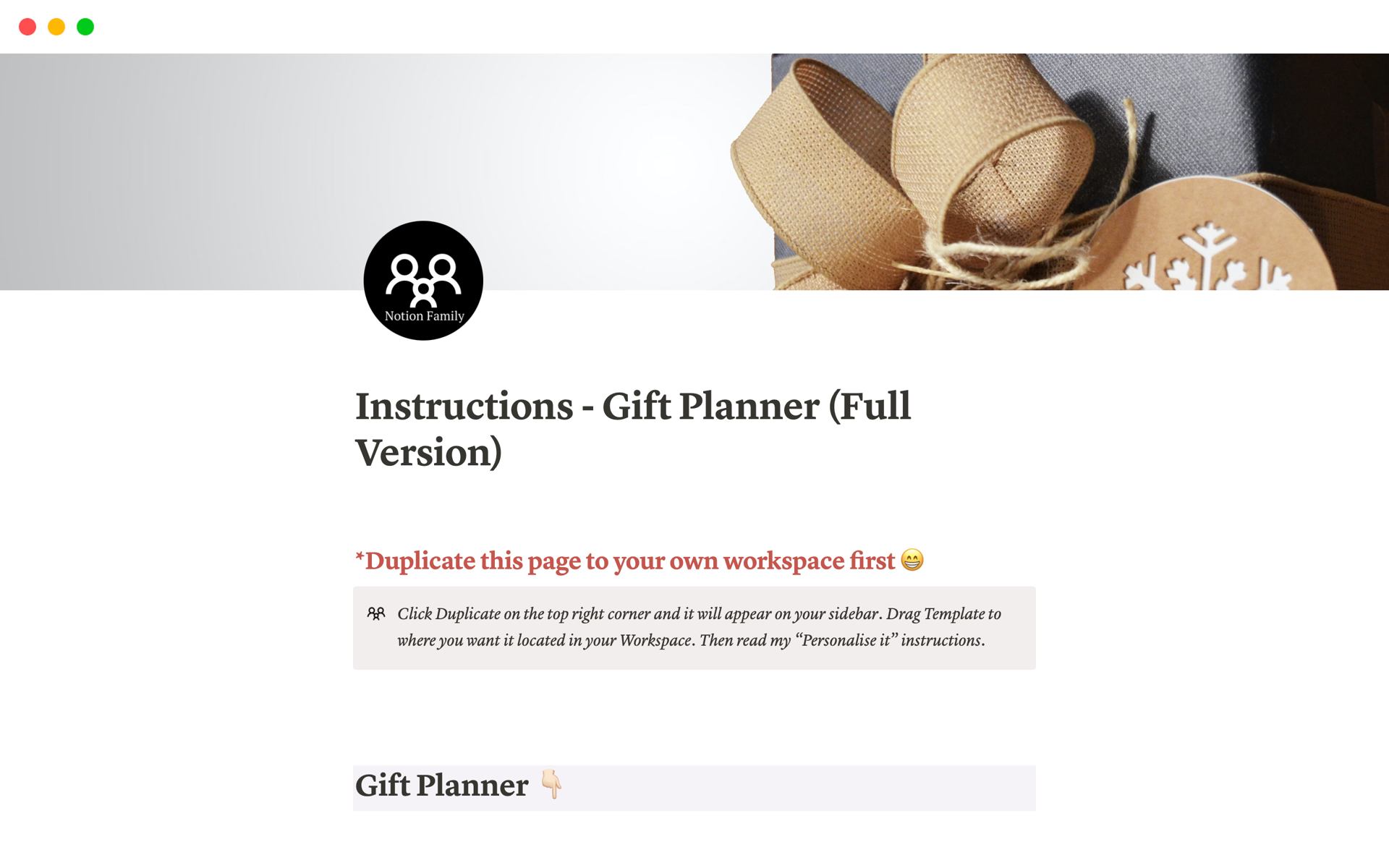 Vista previa de plantilla para Gift Planner (Full Version)