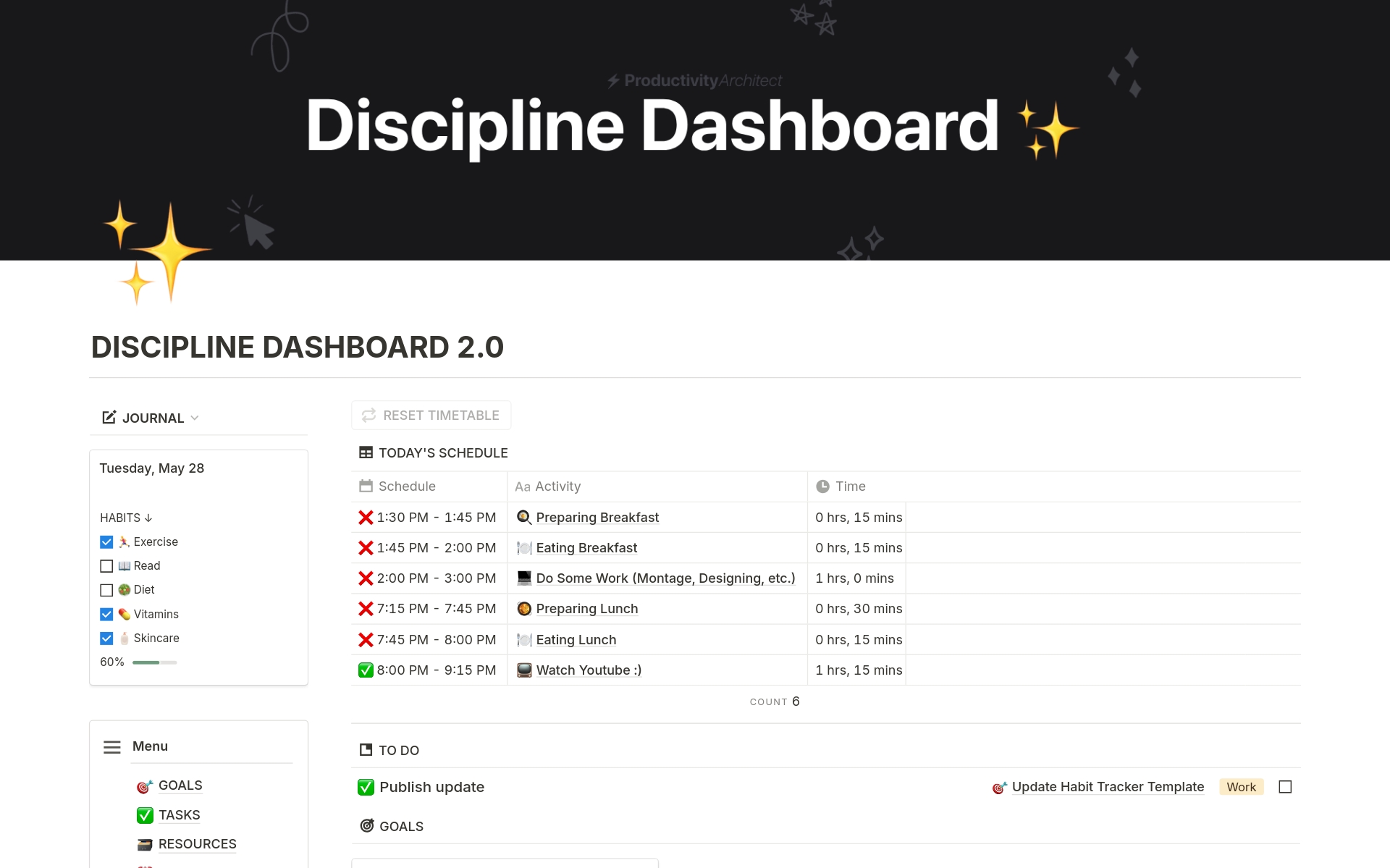 A template preview for Discipline Dashboard