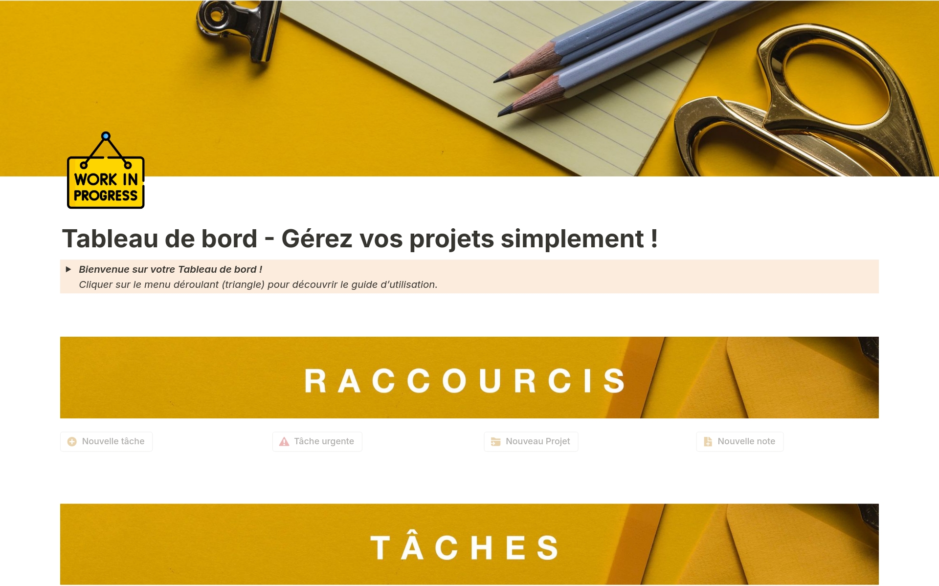 Tableau de bord - G&eacute;rez vos projets simplement ! | Mod&egrave;le Notion