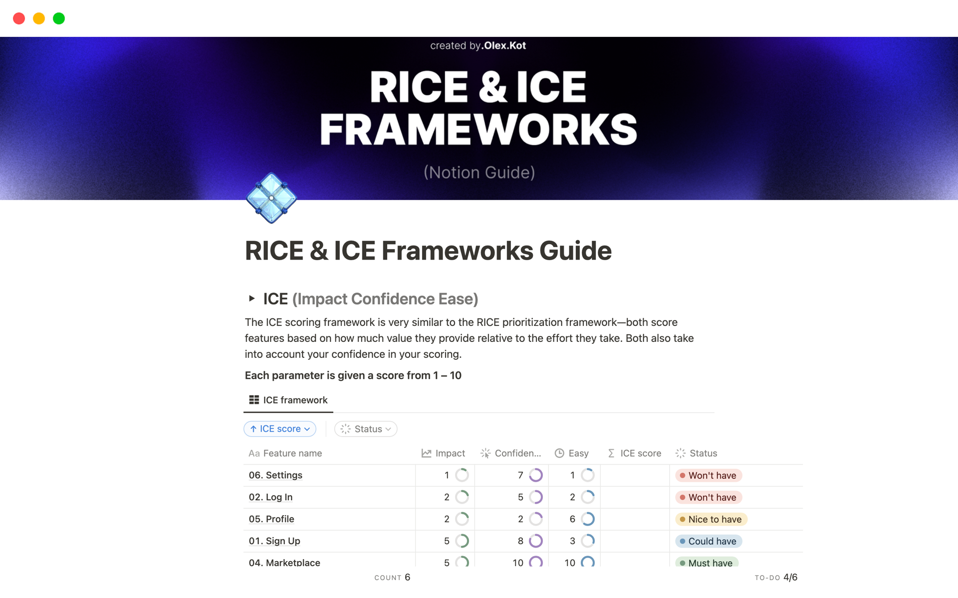 Vista previa de una plantilla para RICE & ICE Frameworks Guide 