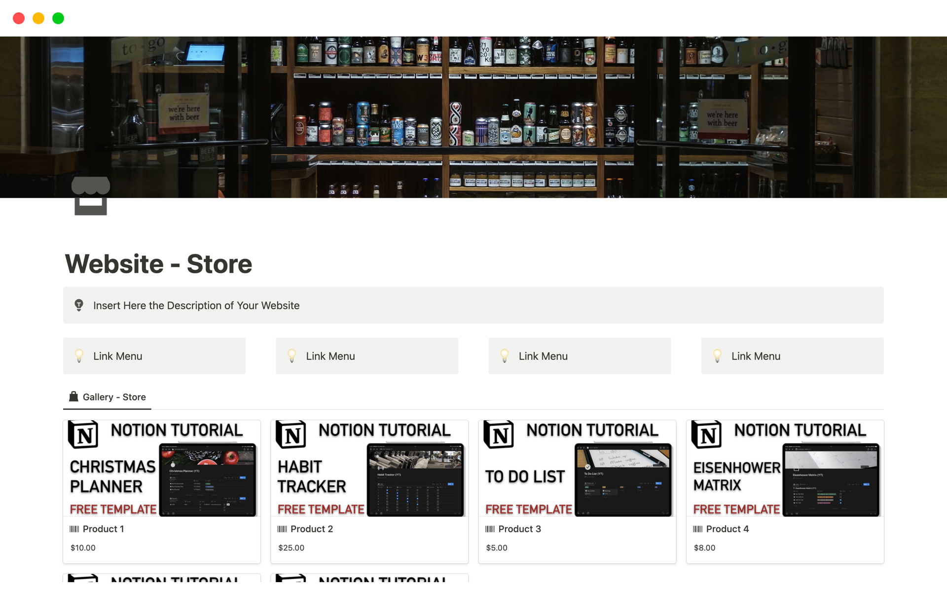 A template preview for Website - Store