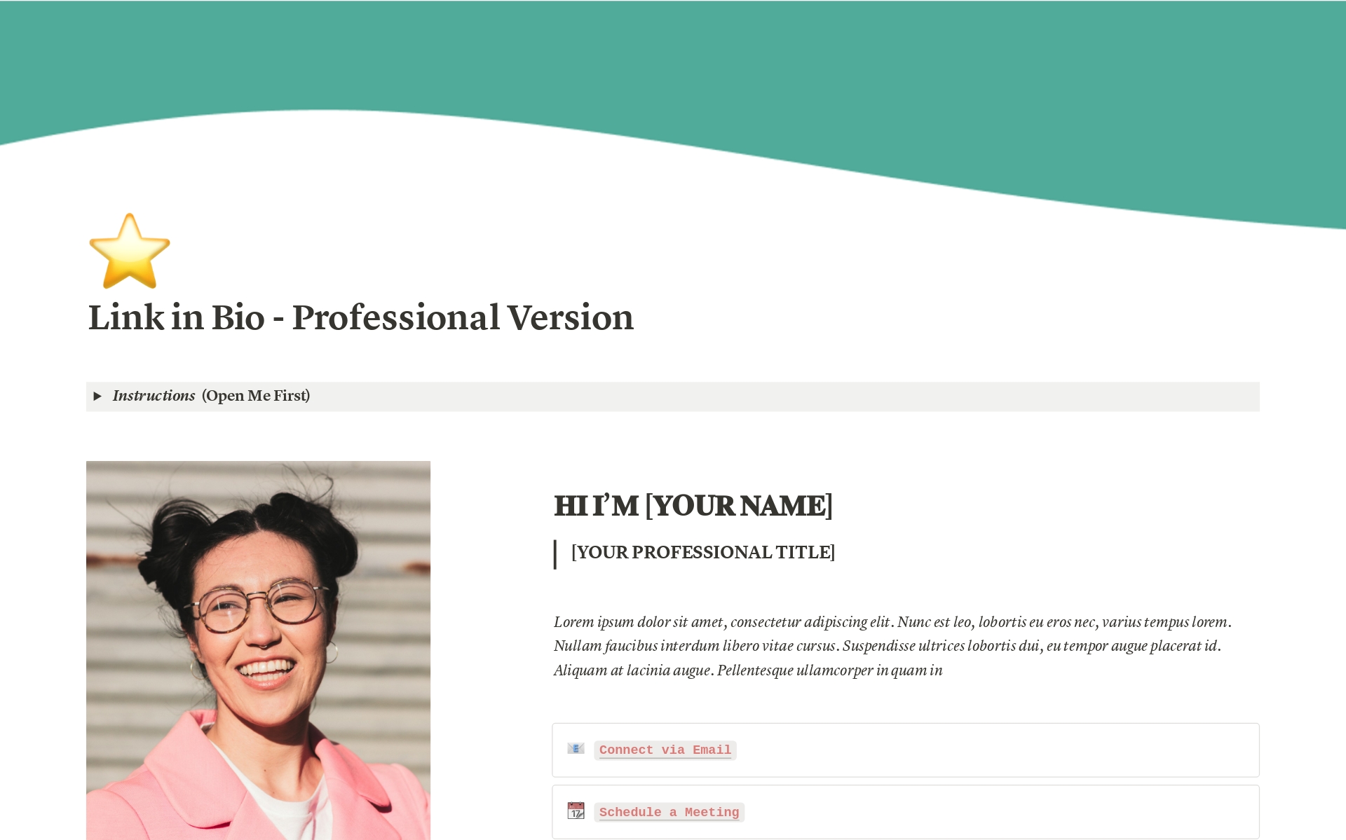 If you are a digital creator, a small business owner, a professional, or own a personal brand -

Make it easy for your customers and followers to find all your important links  on one page.


Includes 7 sections - 

✨ Professional headshot and introduction

✨ CTA button for direc