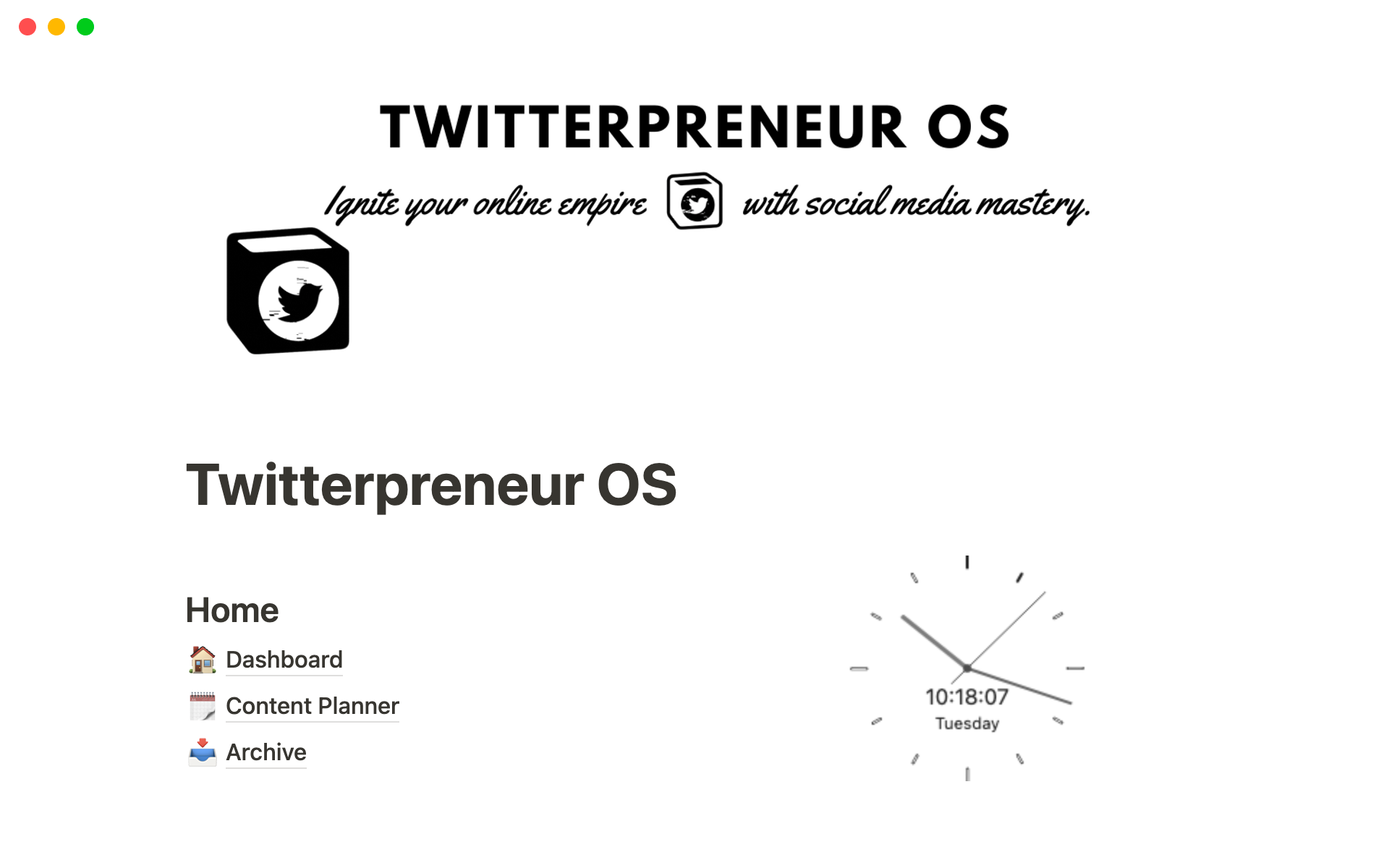 A template preview for Twitterpreneur OS