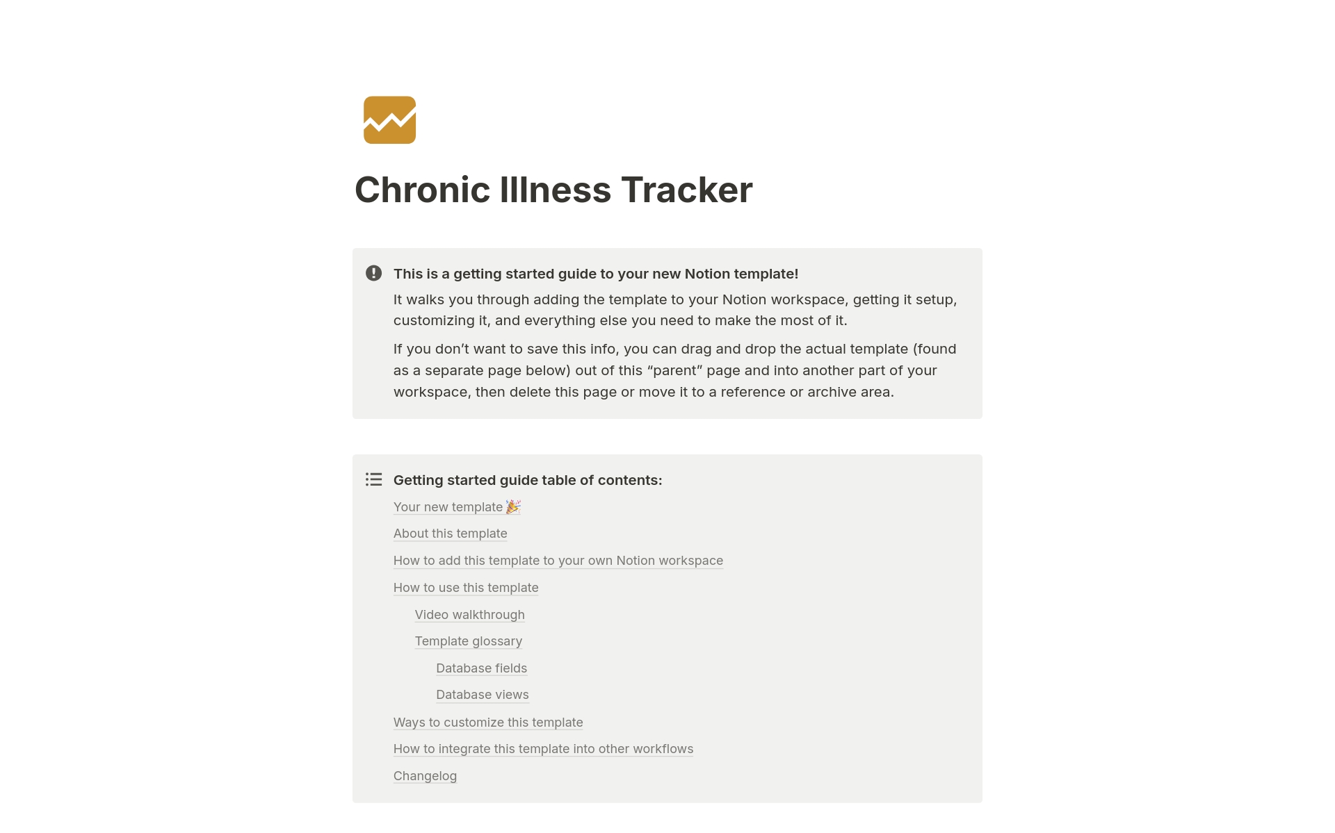 En forhåndsvisning av mal for Chronic Illness Health Tracker