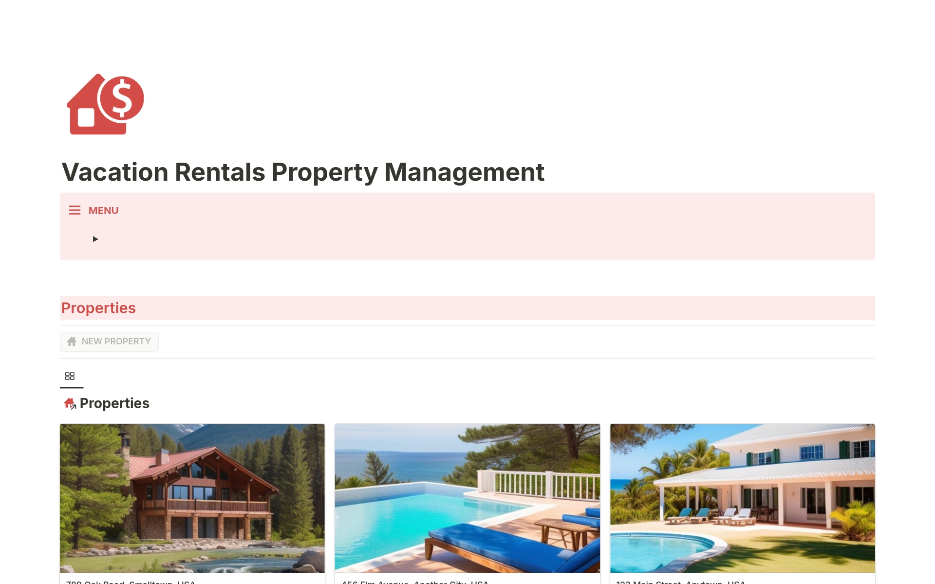 Easily manage vacation rentals, Airbnb rentals, and short-term rentals with this template. 