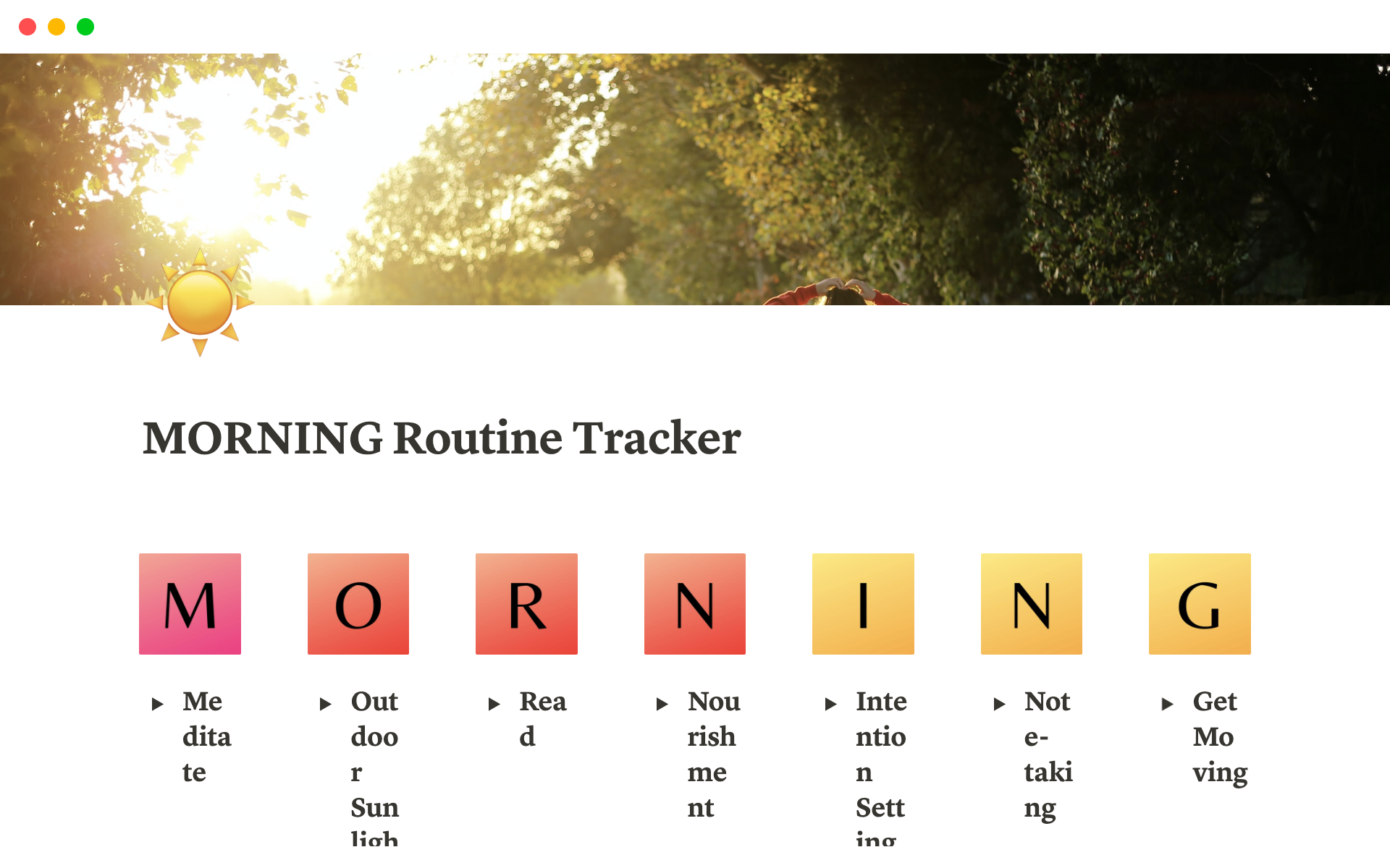 A template preview for Notion Morning Routine Tracker