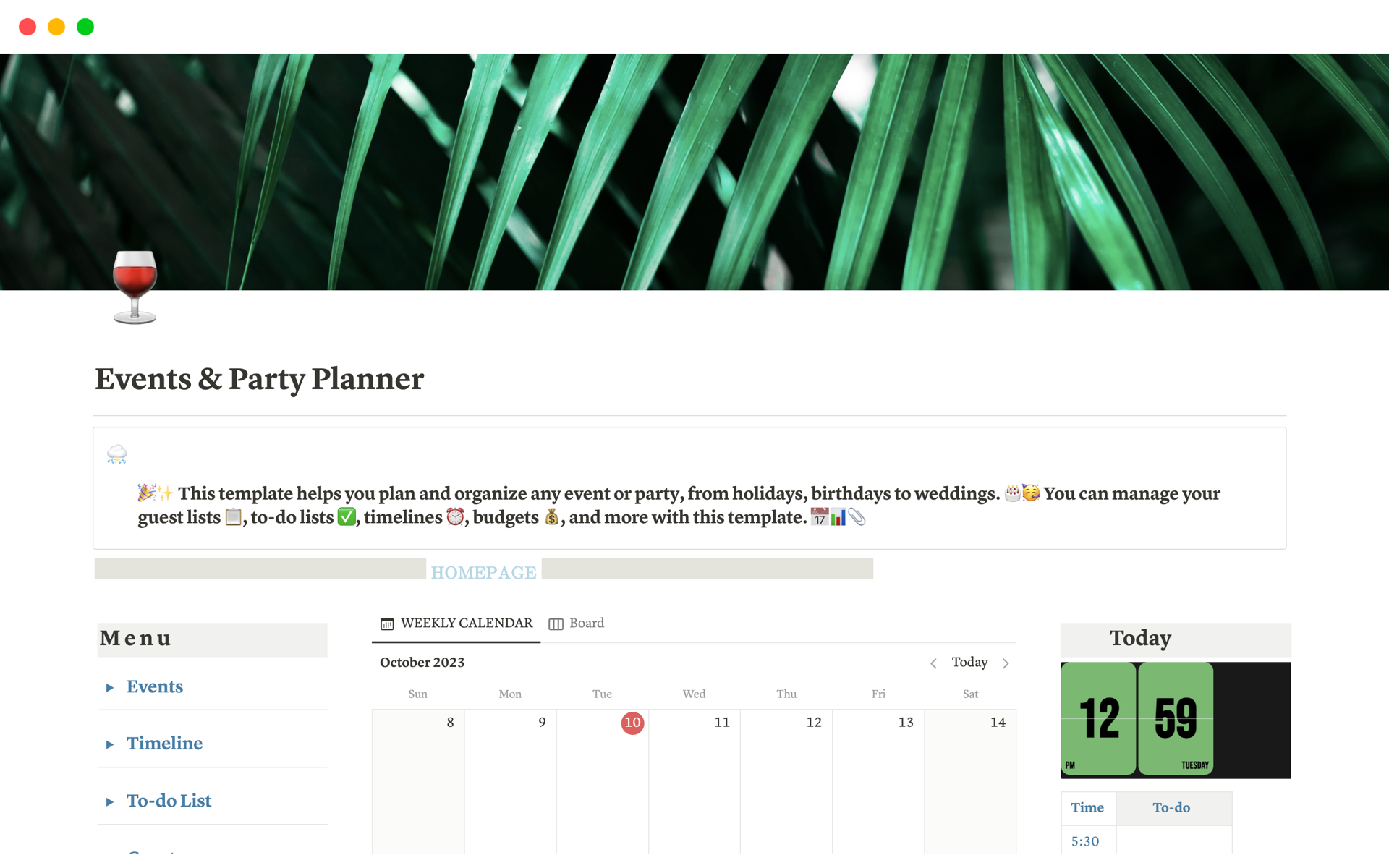 A template preview for Events & Party Planner
