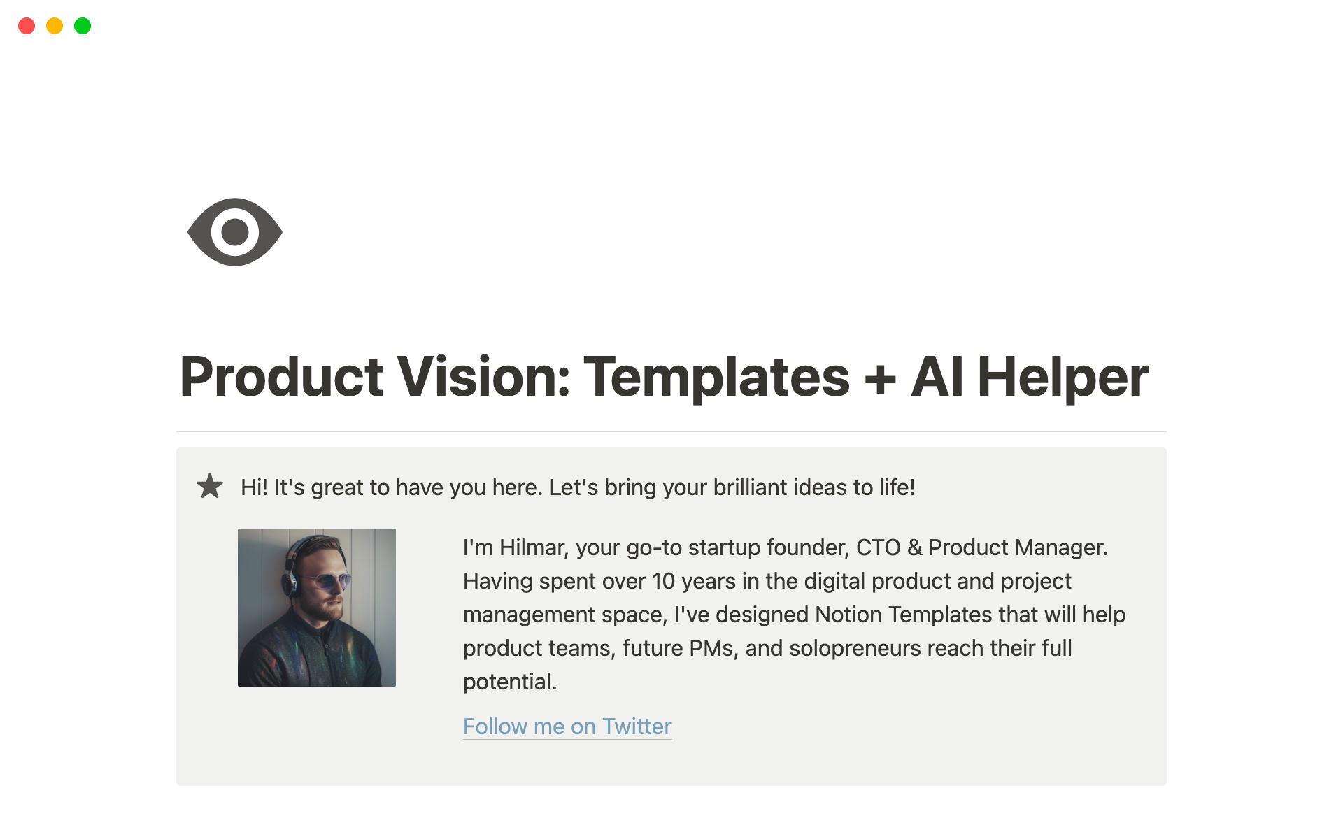 A template preview for Product Vision Bundle w/ Notion AI