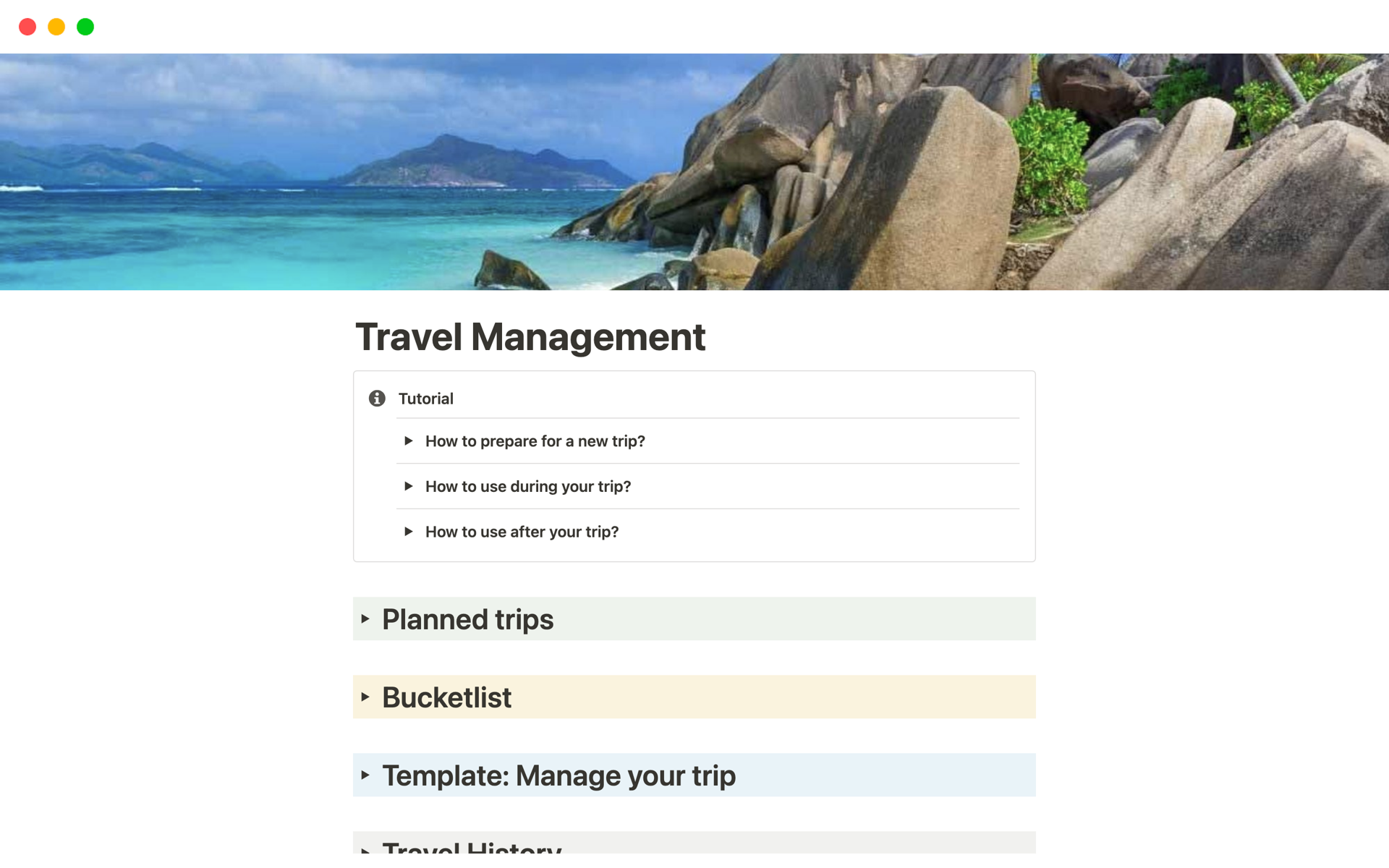 Travel Managementのテンプレートのプレビュー