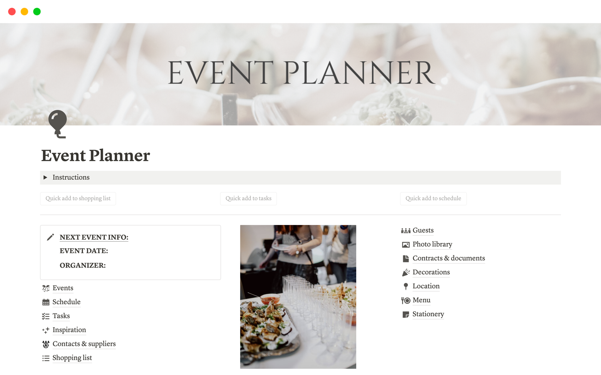 A template preview for Event Planner